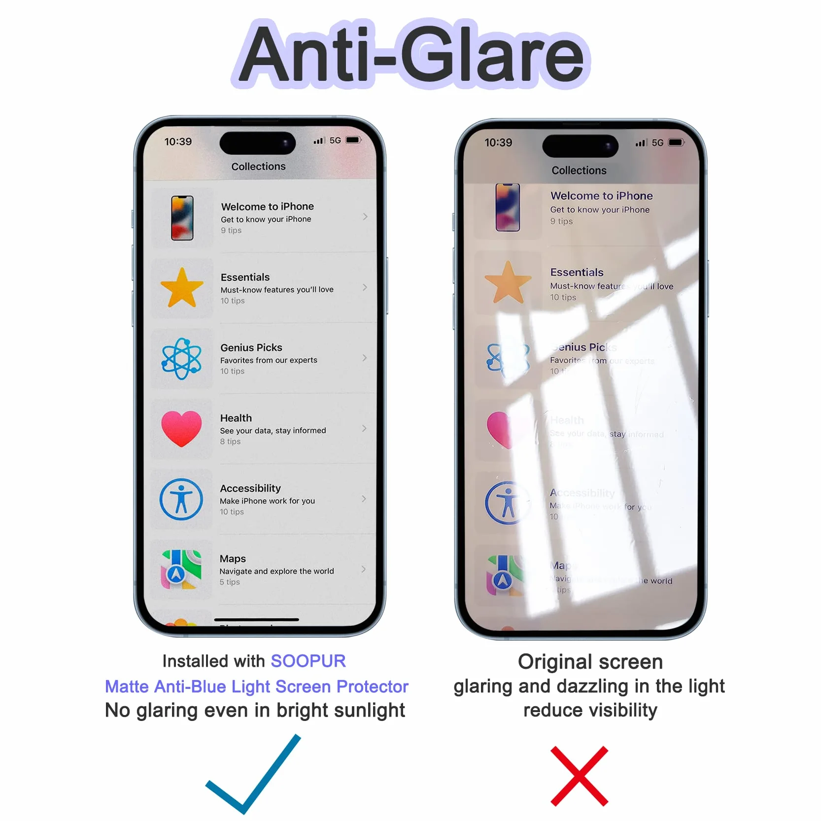 Matowa osłona ekranu do iPhone'a 15 Pro, antyodblaskowa, blokująca niebieskie światło, folia ze szkła hartowanego 15.5 cm, gładkie w dotyku i wrażliwość na dotyk, 2-pak