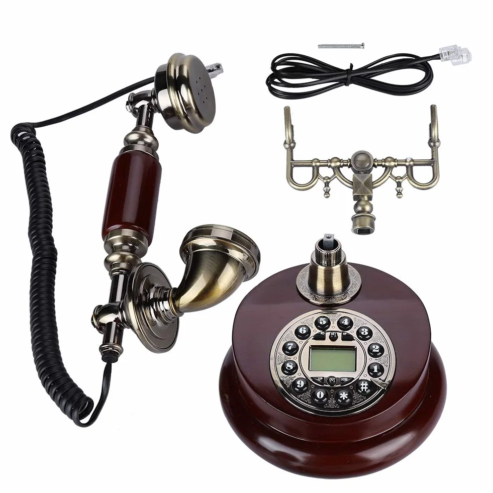 Telefon stacjonarny w stylu retro, vintage, przewodowy telefon stacjonarny, przewód z zasilaniem, biuro hotelowe, Home Desktop, telefon przewodowy, z antypoślizgową matą,