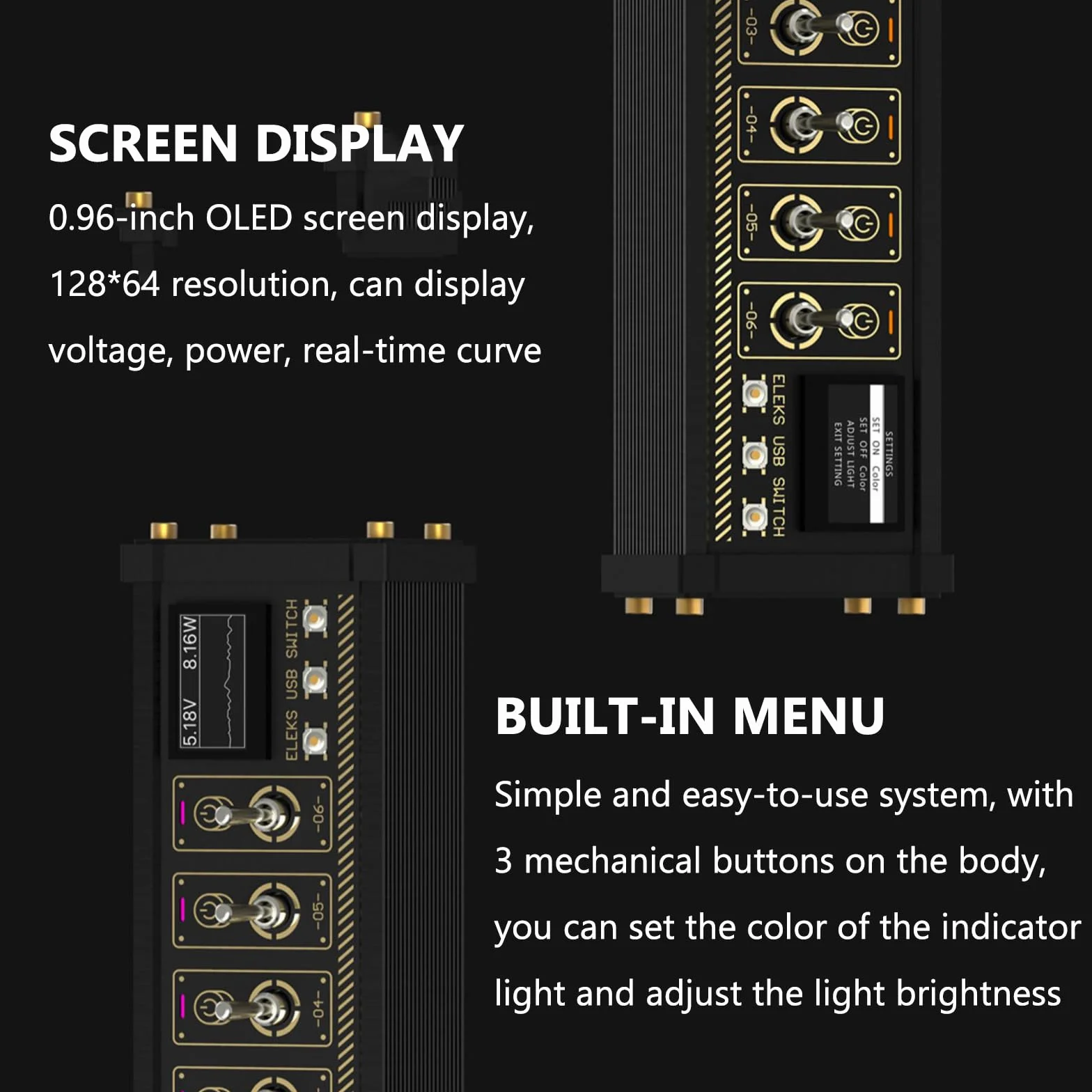 8 Port USB Docking Station, USB Expansion Dock, 1.54-inch IPS Color Screen, 10 Levels Brightness Adjustment, 8-Way Switch Total, Switch + Button + Voice Control,for Phones, Tablets, and Gadgets
