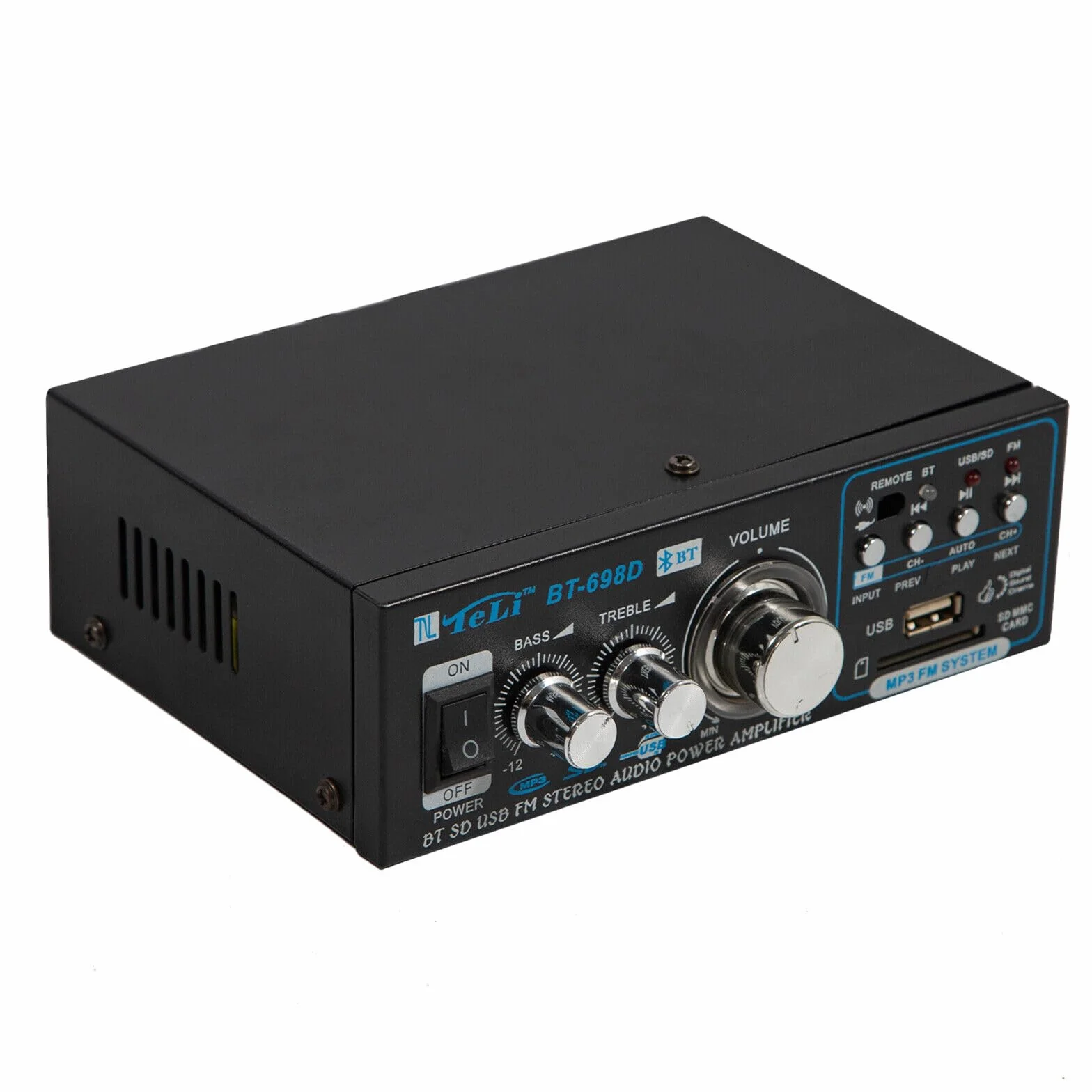 Wzmacniacz stereo HiFi Bluetooth, 2 kanały FM, cyfrowy wzmacniacz dźwięku, wzmacniacz audio, wzmacniacz stereo, pełny wzmacniacz, wejście na kartę SD/USB