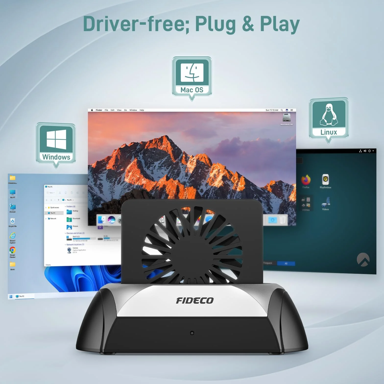 FIDECO Stacja dokująca do dysku twardego M.2 NVME i SATA HDD 2,5 i 3,5" z wentylatorem chłodzącym - ostateczne rozproszenie