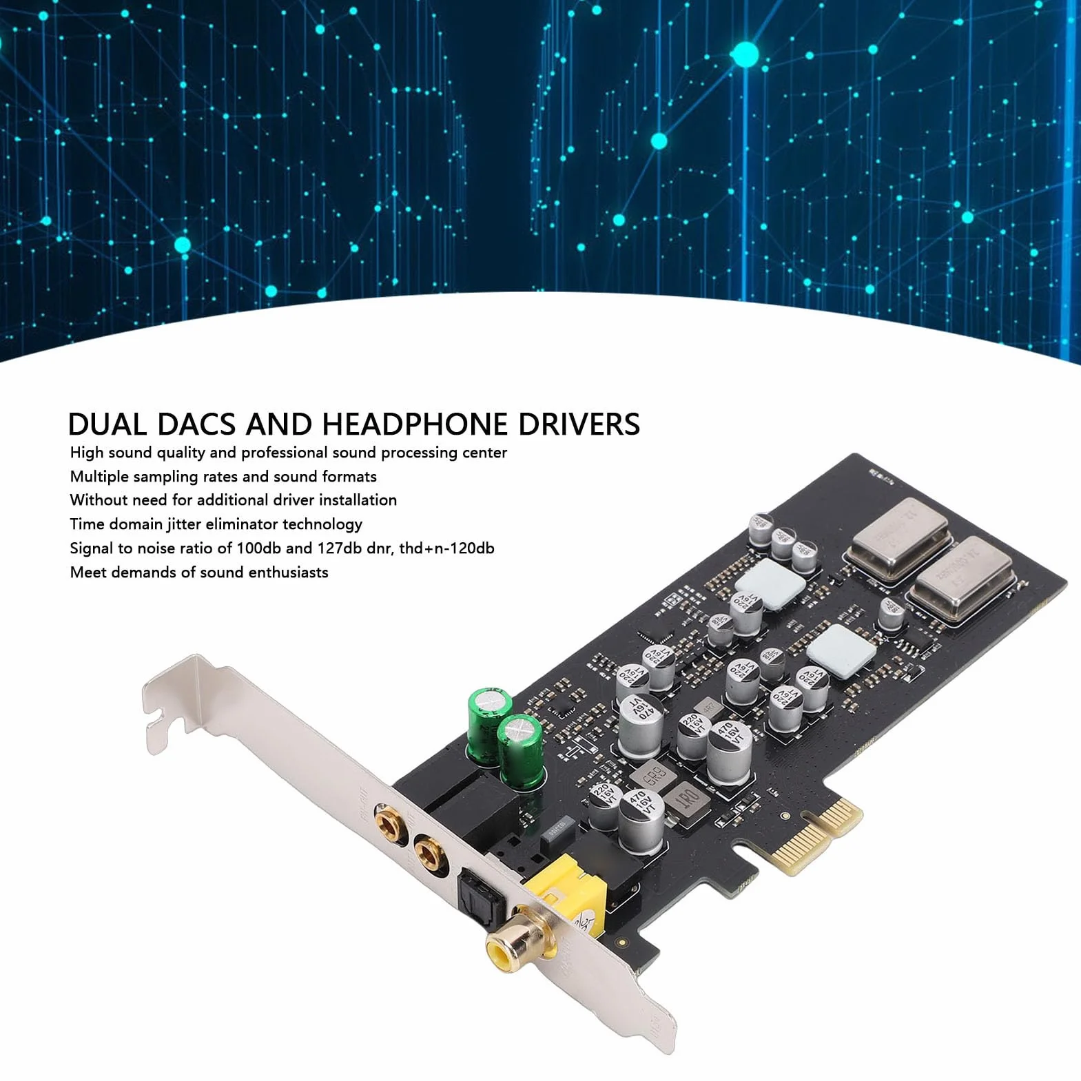 Karta Dźwiękowa PCIE, Profesjonalna Karta Dźwiękowa HiFi, z Dwoma Przetwornikami DAC z częstotliwością Próbkowania 192 KHz i Przetwornikiem Cyfrowo-analogowym SABRE ES9018K2M, Kompatybilna z