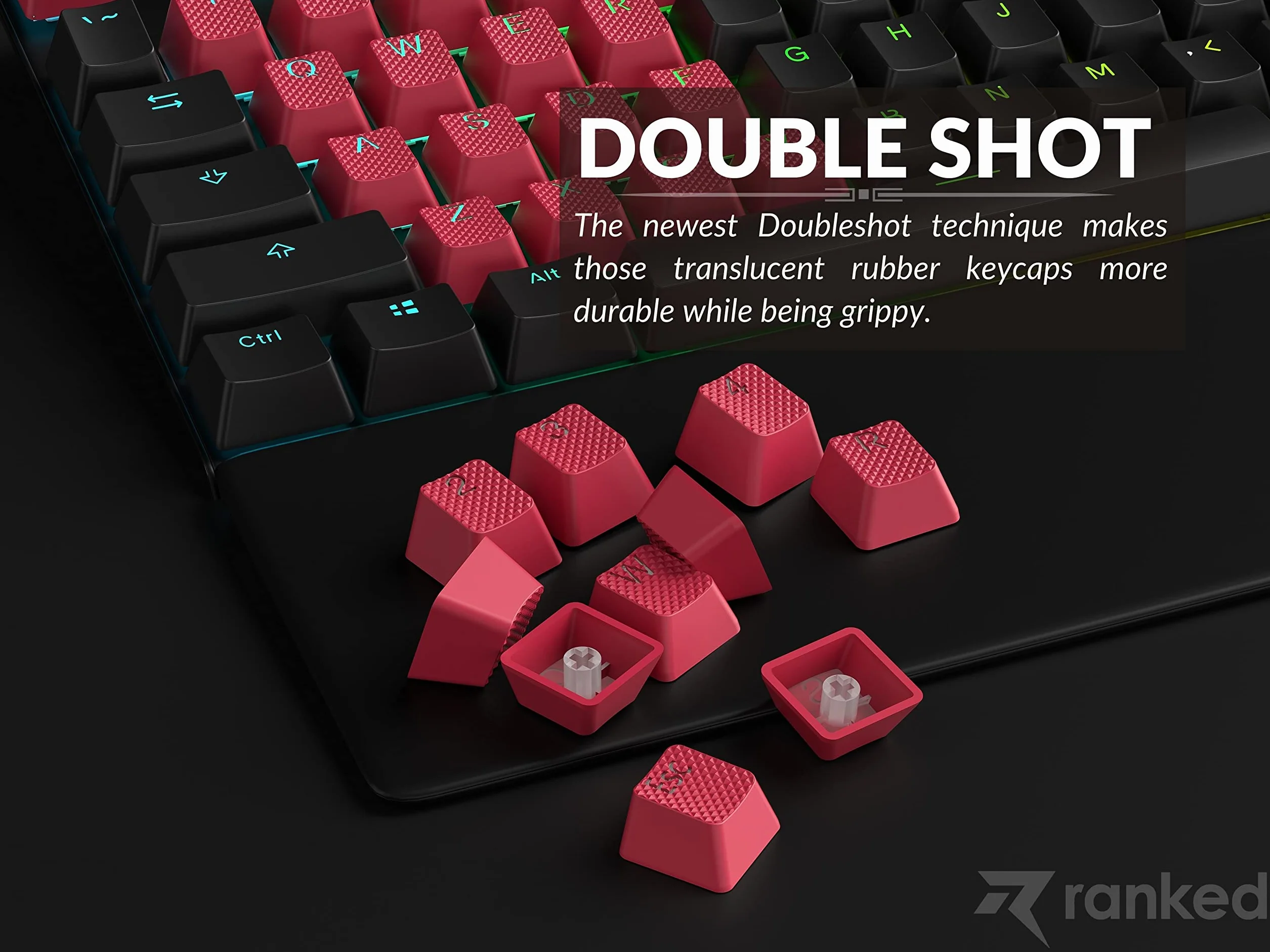 Ranked Zestaw Gumowych Nasadek Klawiszy | Double Shot Półprzezroczysty | Profil OEM dla Mechanicznej Klawiatury do Gier (Very Peri, 23 Klawisze)