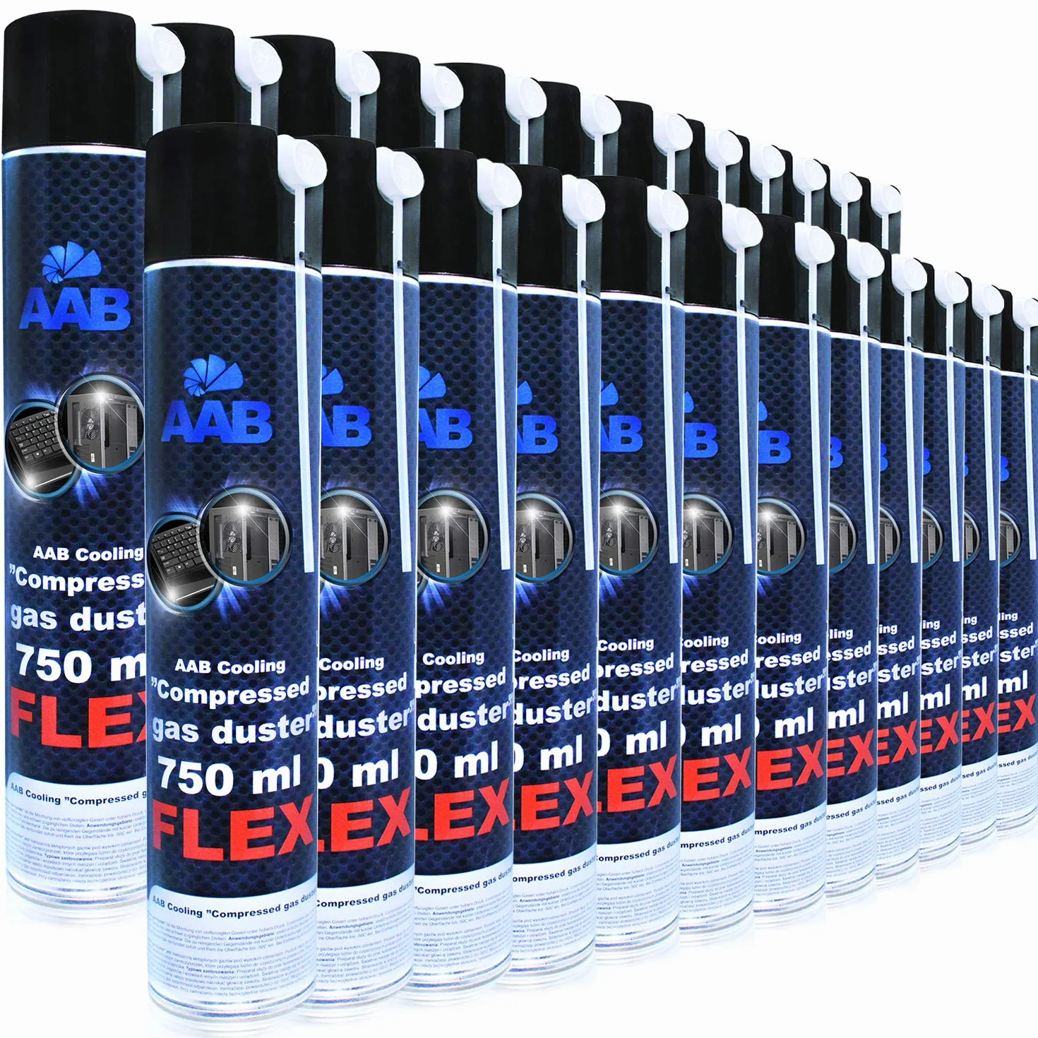 24 x AAB Compressed Gas Duster FLEX 750ml - Sprężony Gaz z Długą, Elastyczną Rurką, Sprężone Powietrze do Wydmuchiwania Kurzu, Puszka, Aerozol do Czyszczenia Komputera, Klawiatury, Laptopa, PC