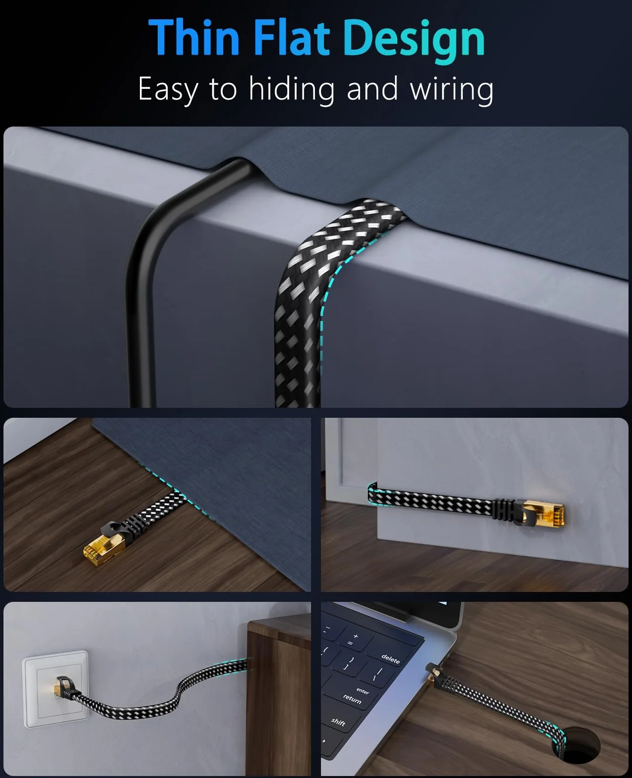 ARISKEEN Cat 8 Kabel Ethernet 15m, szybki płaski pleciony kabel sieciowy 40 GB/s 2000 MHz, Gigabit RJ45 STP ekranowany