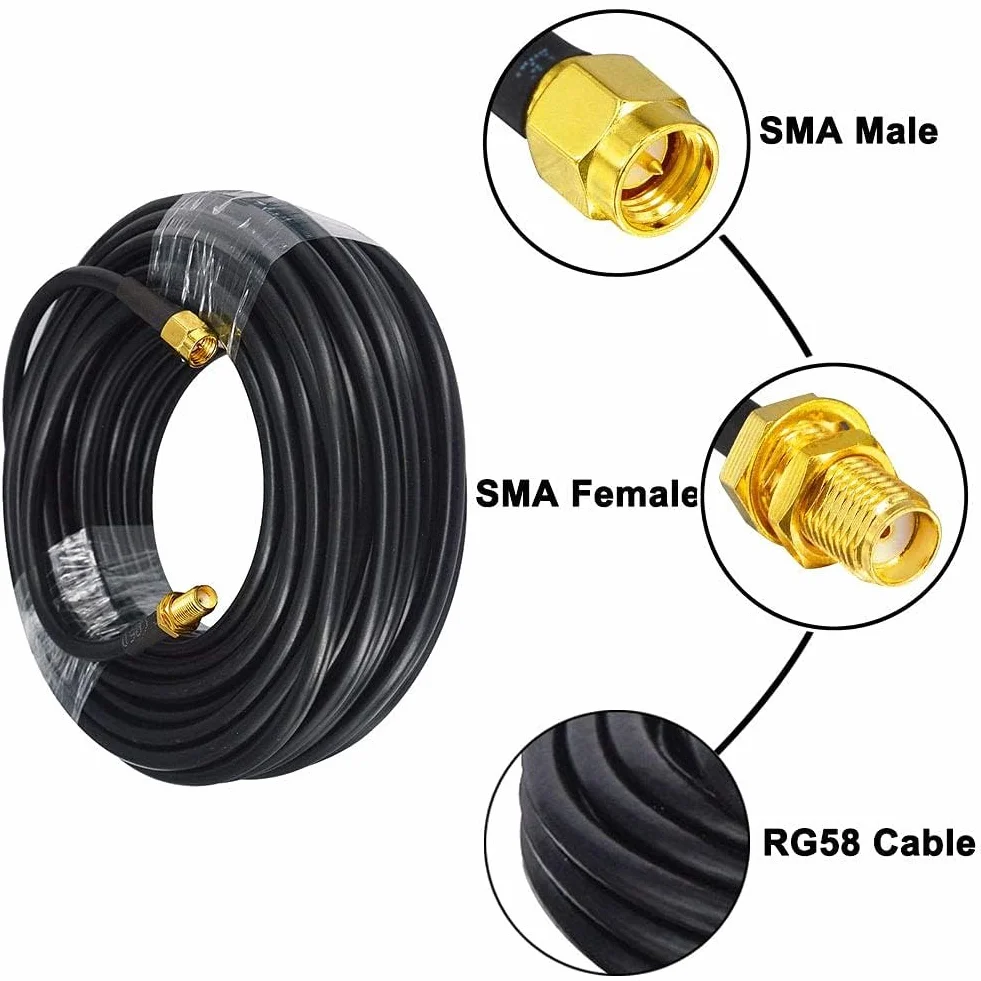 GTIWUNG Adapter męski SMA - żeński, kabel koncentryczny RG58 15m, przedłużacz anteny WLAN, kabel SMA 50 Ohm