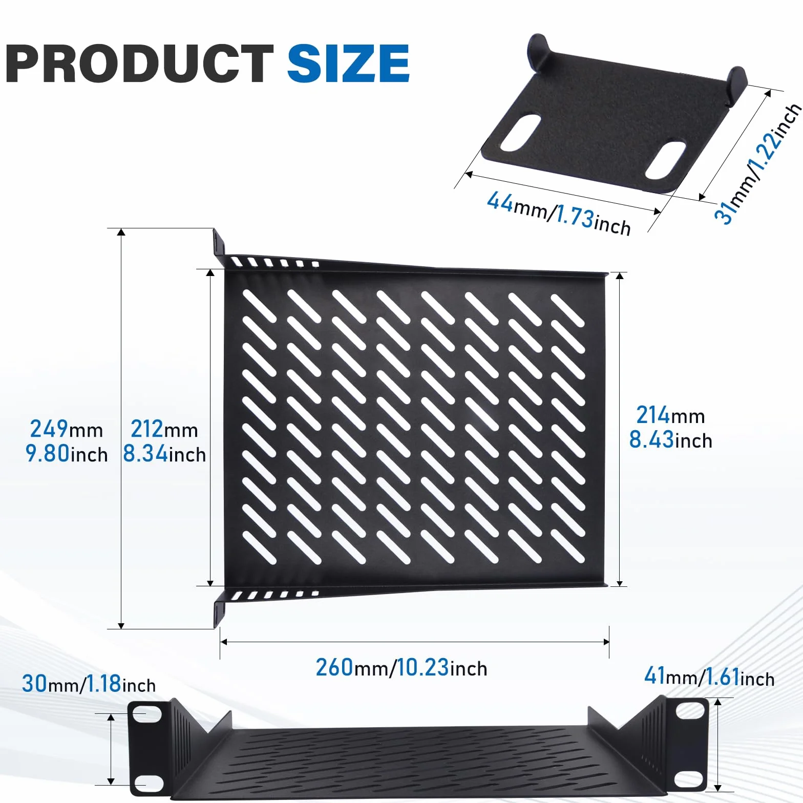 GeeekPi DeskPi RackMate T2 akcesoria 10-calowa półka 1U, głębokość 26 cm, regał serwerowy 1U, wentylowana taca wspornikowa do szafki sieciowej DeskPi Rackmate T2