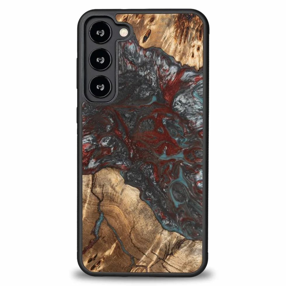 Unikalne etui kompatybilne z Samsung Galaxy S23 Plus, ręcznie wykonane z naturalnego drewna i żywicy, wzór planet pluton, odporne na uderzenia, kompatybilne z MagSafe