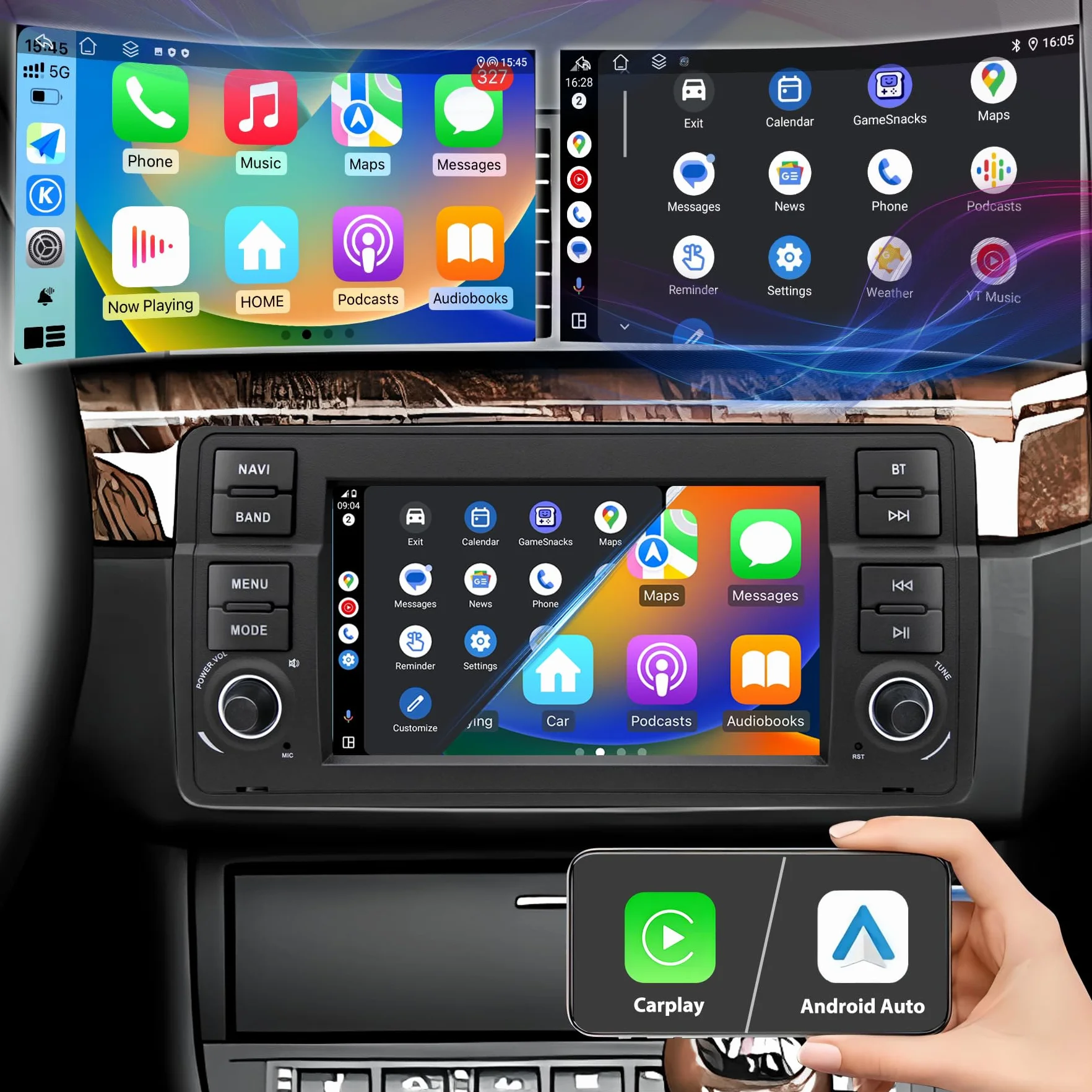 Radio samochodowe do BMW E46 1999 2000 2001 2002 2003 2004, Android 12 2G + 32G Radio z nawigacją GPS, CarPlay, Android Auto, Bluetooth, WLAN, USB, sterowanie z kierownicy, 7-calowy ekran dotykowy