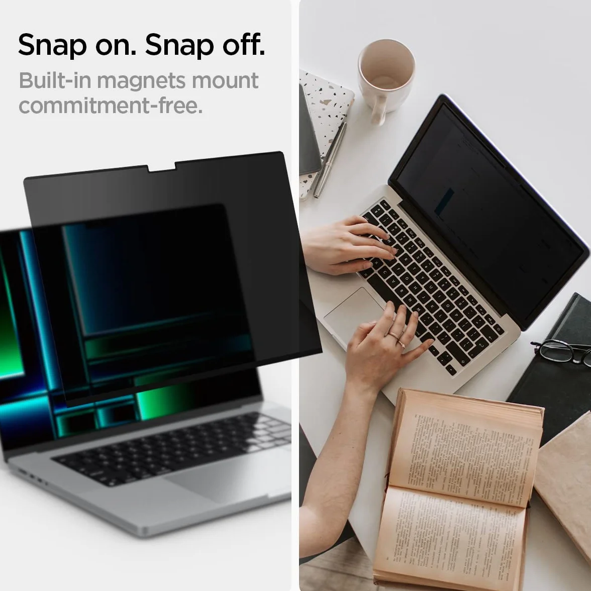 Spigen SafeView Magnetyczny filtr prywatności do MacBook Pro 14 cali (od 2021, M3 / M3 Pro / M3 Max / M2 Pro / M2 Max / M1 Pro / M1 Max), filtr prywatności, ochrona przed odciskami palców