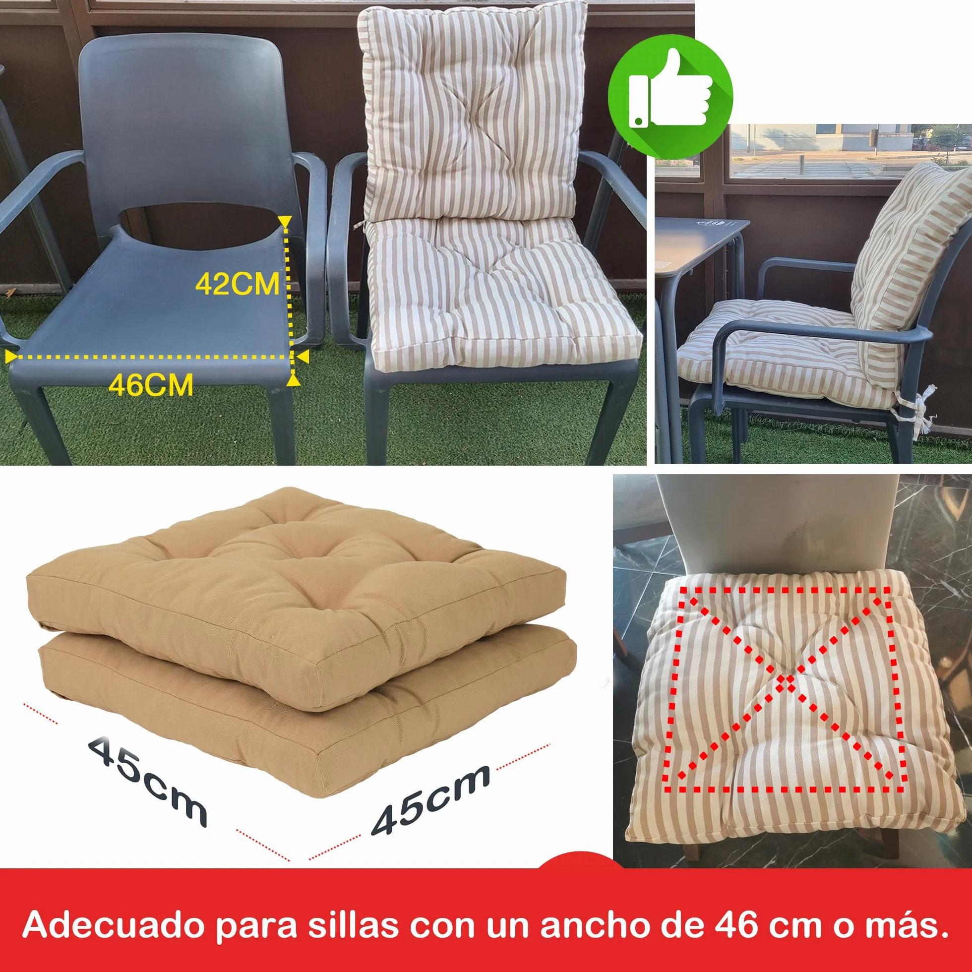 Viste tu hogar Zestaw 6 poduszek na krzesło, 45 x 45 x 5 cm, efekt trójwymiarowy, wypełnienie w 100% z poliestru, idealne do jadalni, tarasu, salonu i restauracji, kolor wielbłądzi, wyprodukowano w