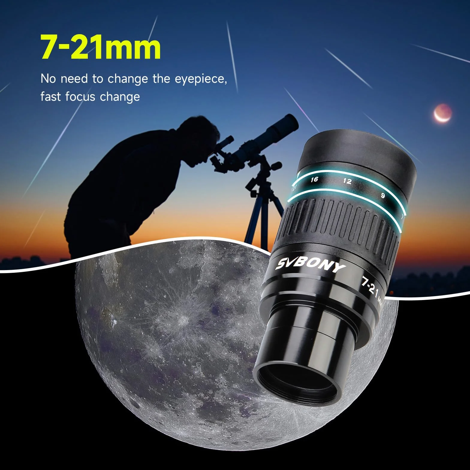 Svbony SV135 Okular Zoom 1,25 cala 7-21mm FMC do Teleskopu | Teleskop Okularowy Zoom, Okular 1,25 cala 7-21mm Okular FMC Zoom do Teleskopu