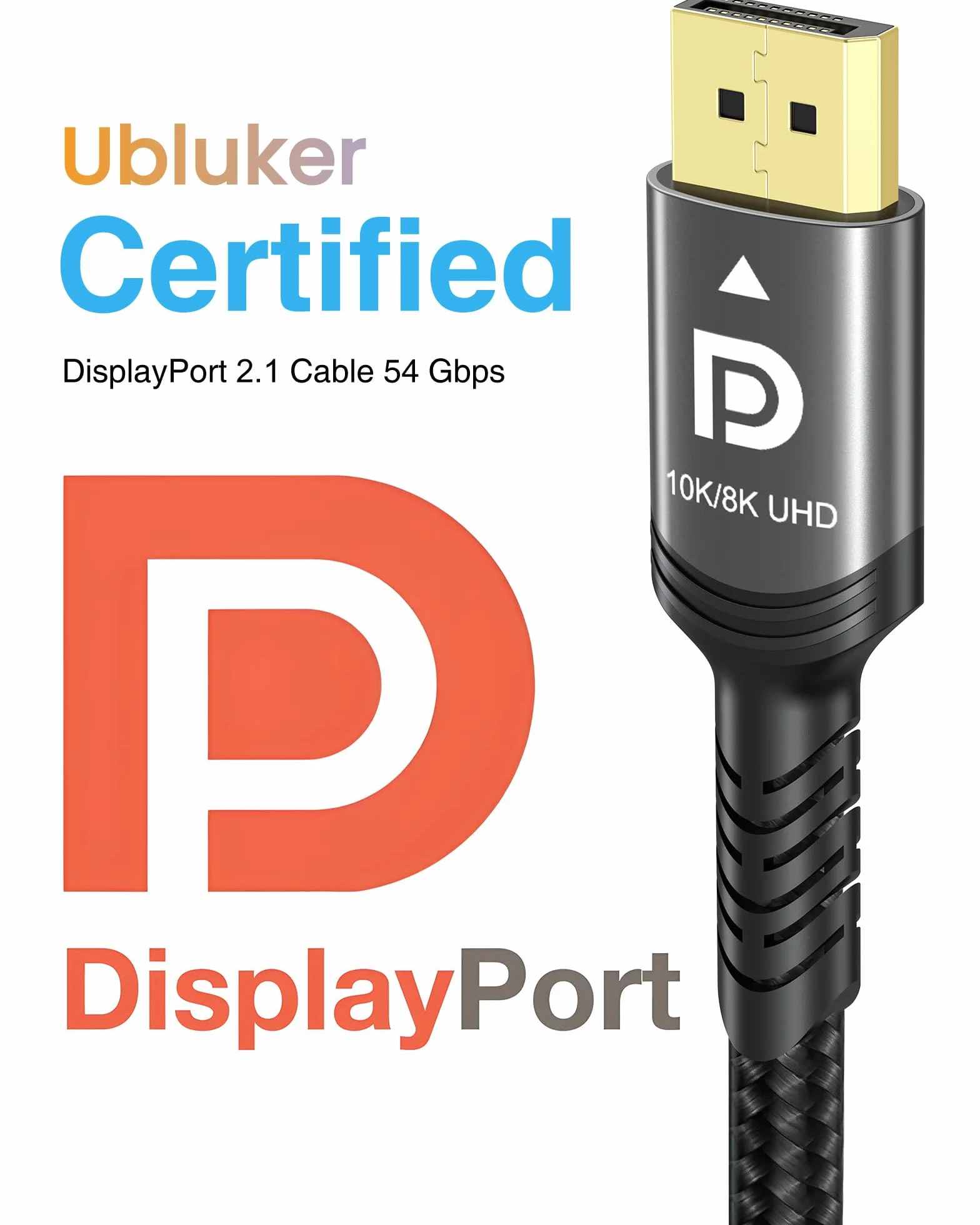 Ubluker 10K 8K 4K Kabel DisplayPort 2.1 54Gbps 2.5M, Certyfikat Kabel DP-DP 4K 240Hz 165Hz 144Hz 120Hz 10K 8K 60Hz Nylonowy Oplot UHBR HDCP2.3 FreeSync G-Sync RTX5090 Monitor PC Projektor