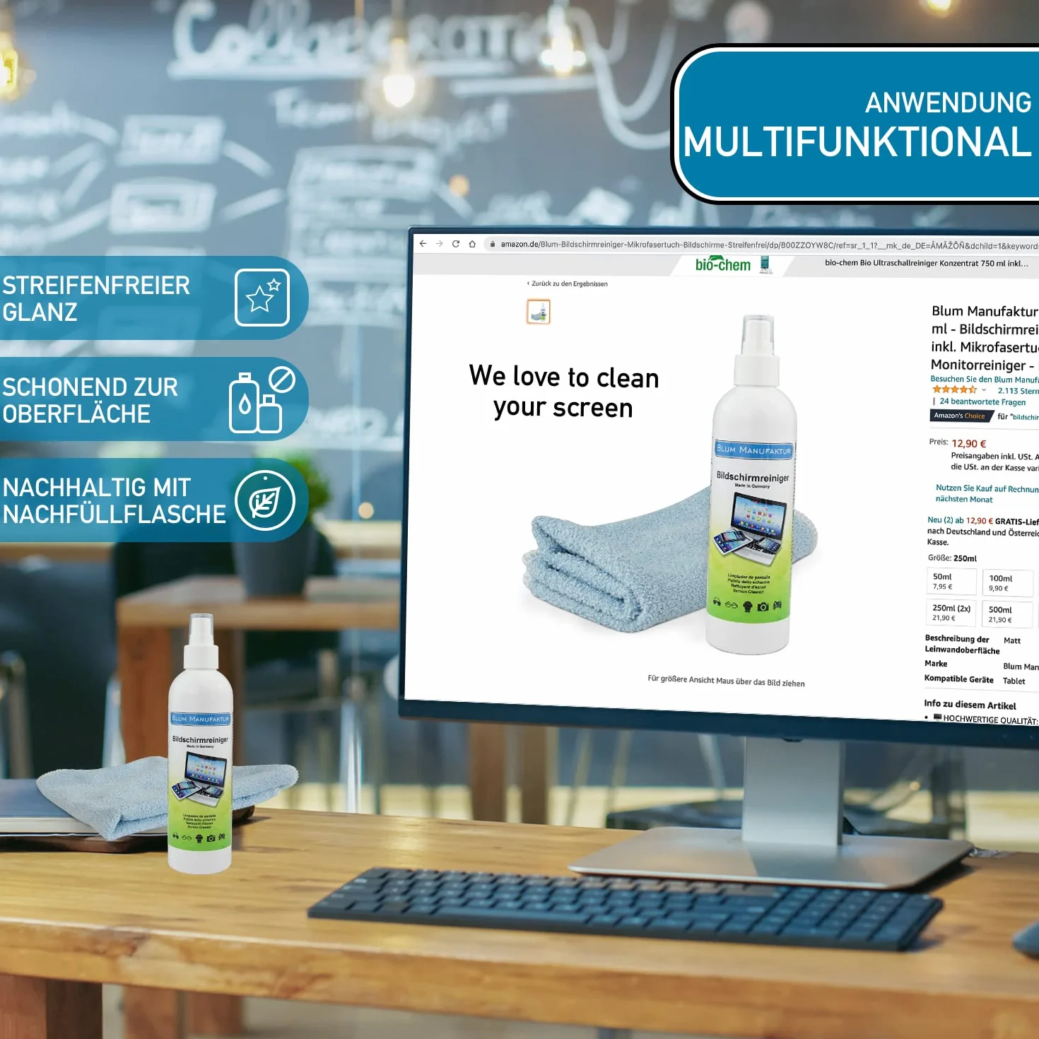 Blum Manufaktur - 100 ml środek do czyszczenia ekranu – idealne czyszczenie wszystkich ekranów i wyświetlaczy.