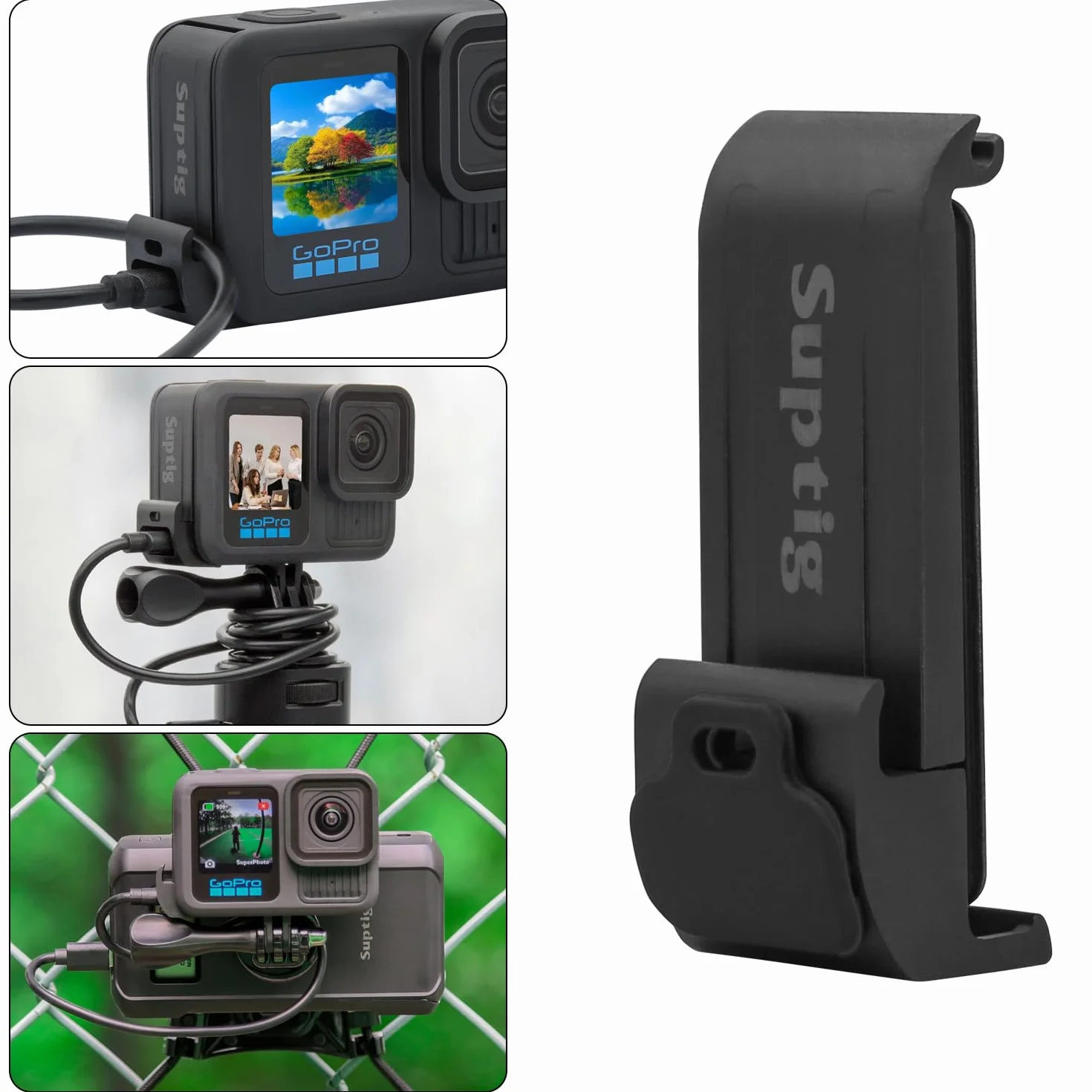 Suptig Ulepszona pokrywa drzwi baterii, zapasowe drzwi boczne do GoPro Hero 13, 12, 11, 10, 9, wodoodporna IPX 6 wodoodporna
