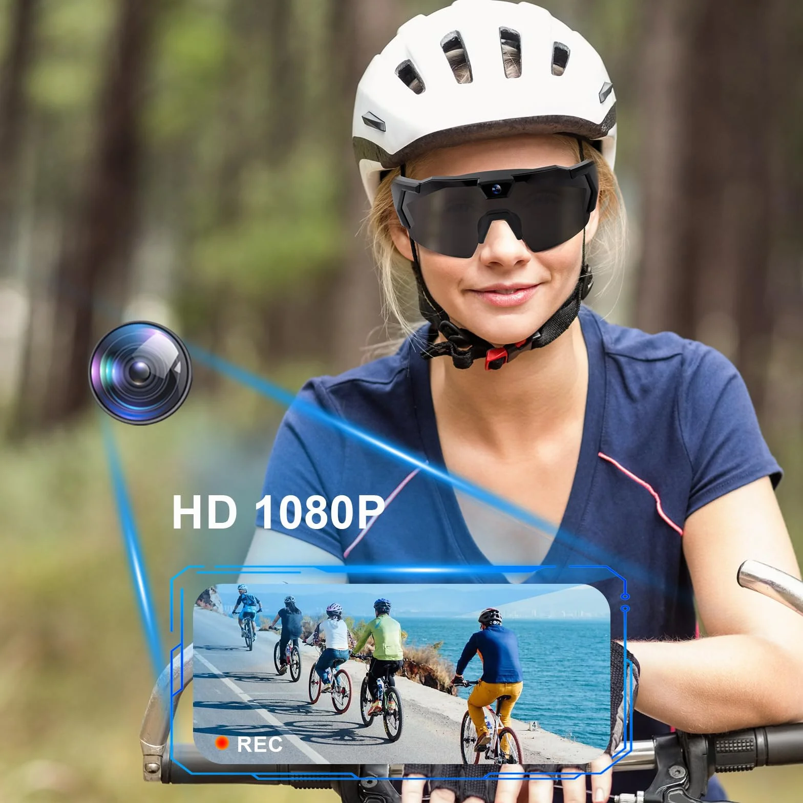 Okulary narciarskie z kamerą, 2026 nowe okulary do aparatu, ochrona UV400, nagrywanie wideo HD, mała kamera akcji, okulary przeciwsłoneczne dla mężczyzn i kobiet (D, (bez karty TF))