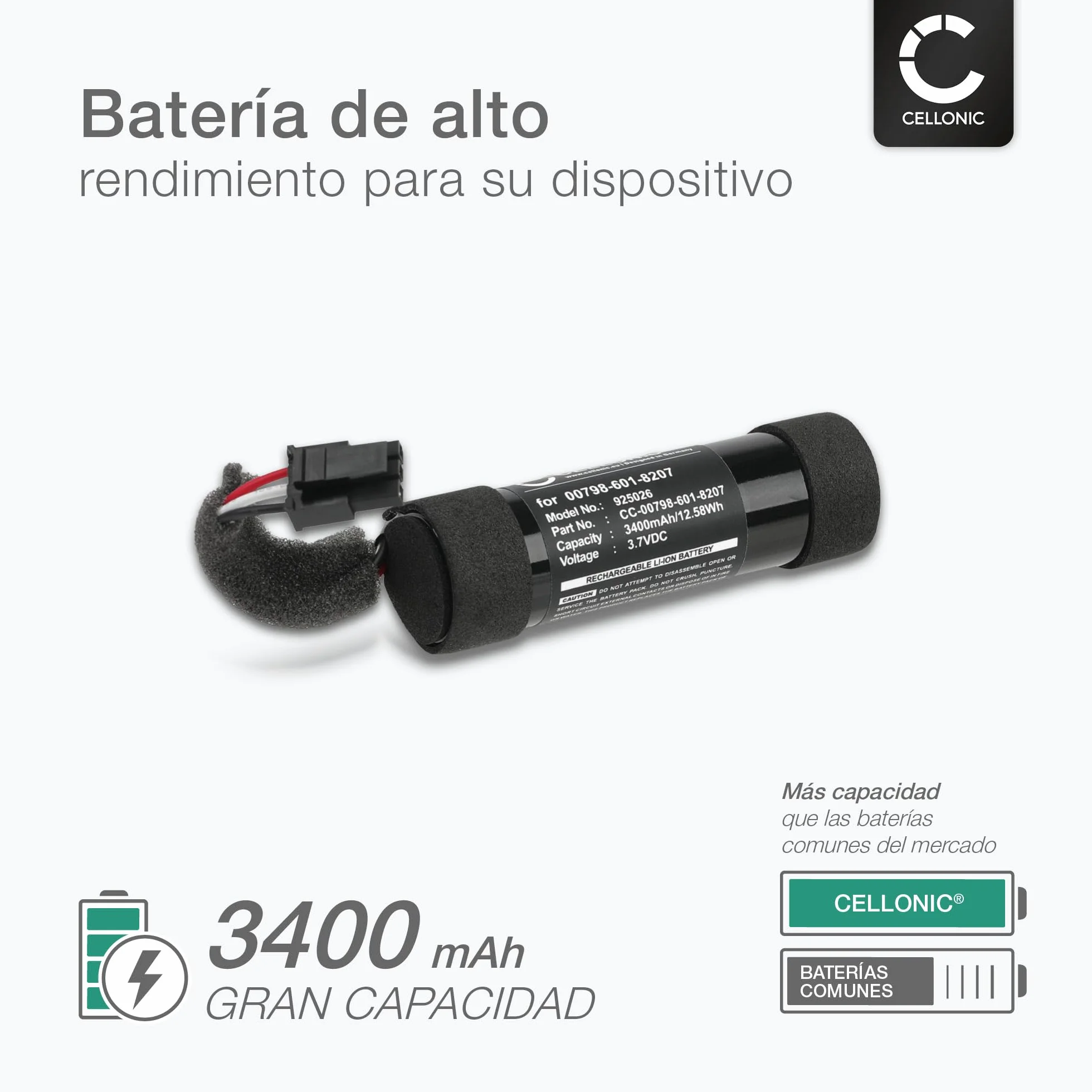 CELLONIC, Bateria do głośników kompatybilna z Logitech UE Boom 2, Ultimate Ears Boom 2 (3400 mAh, 3,7 V) Zamienna bateria 00798-601-8207