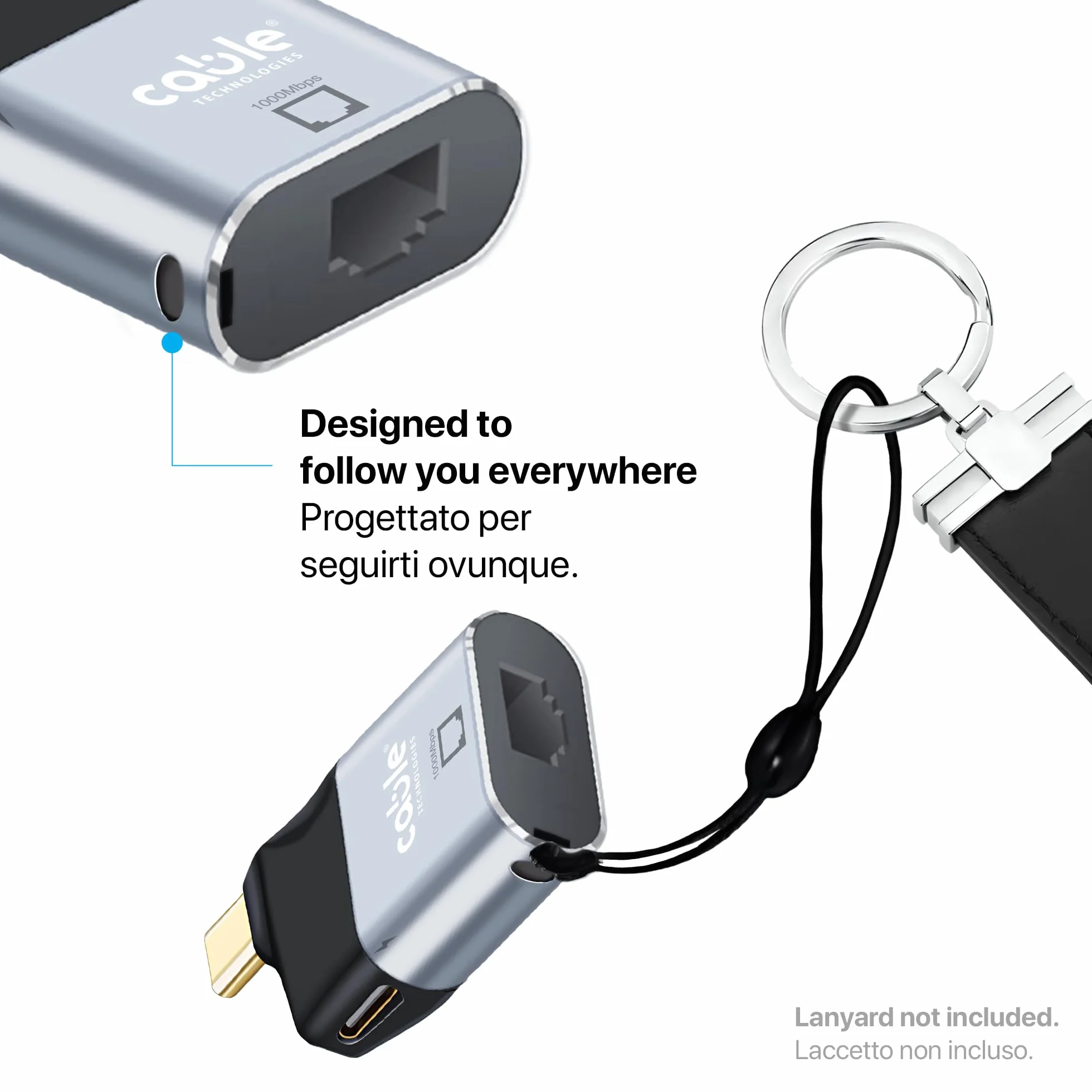 Adapter USB C męski na żeński RJ45 LAN + żeński port USB C 100 W PD | Aluminiowy konwerter LAN kompatybilny z Thunderbolt 3/4, iPhone, Macbook, iPad, Samsung, Windows PC, Laptop, ec