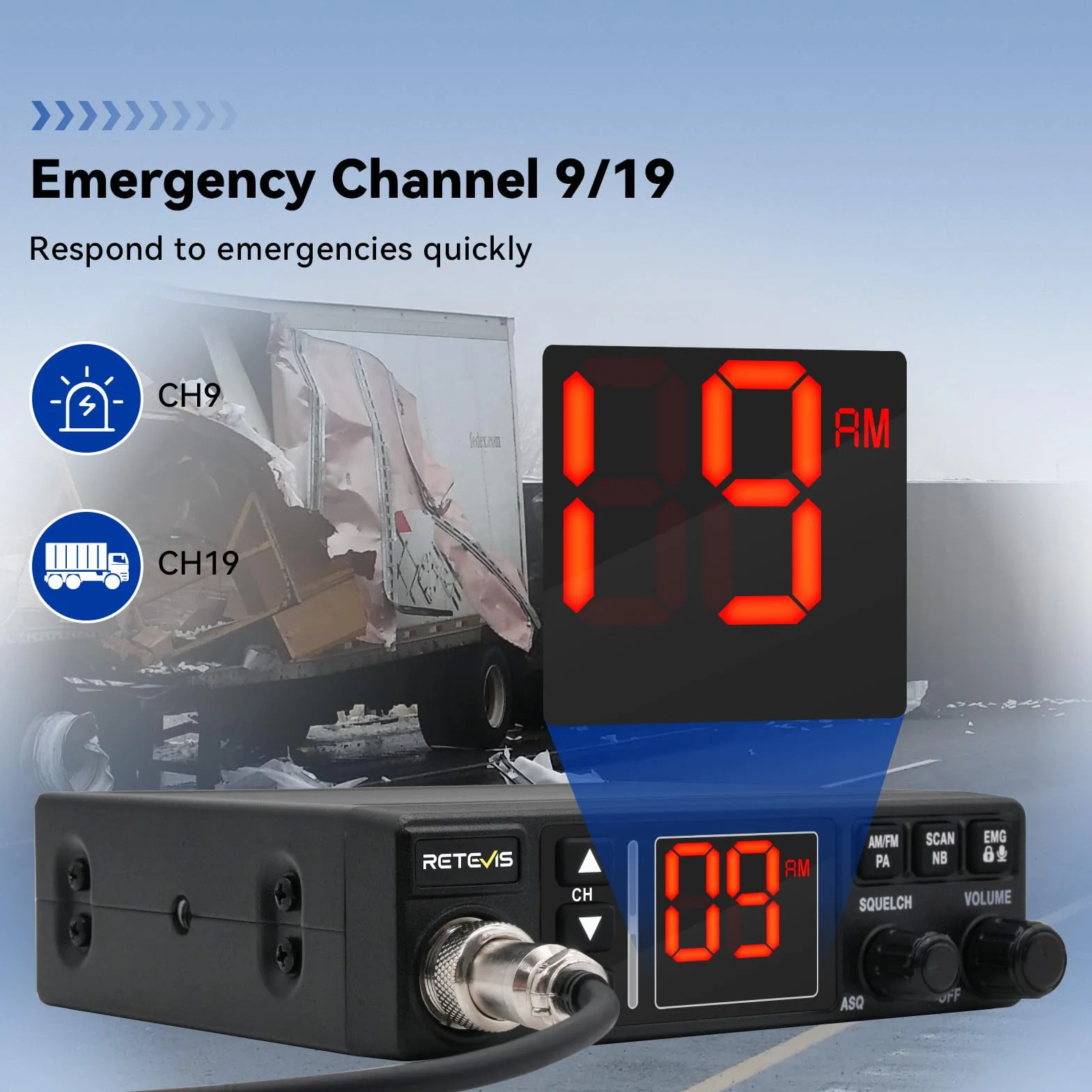 Retevis MB63A CB radio AM/FM CB z systemem odprowadzania ciepła/PA 12/24V, filtr szumów NB/ANL, VOX, EMG CH9/19, radiotelefon do samochodów kempingowych (1 sztuka, czarne)