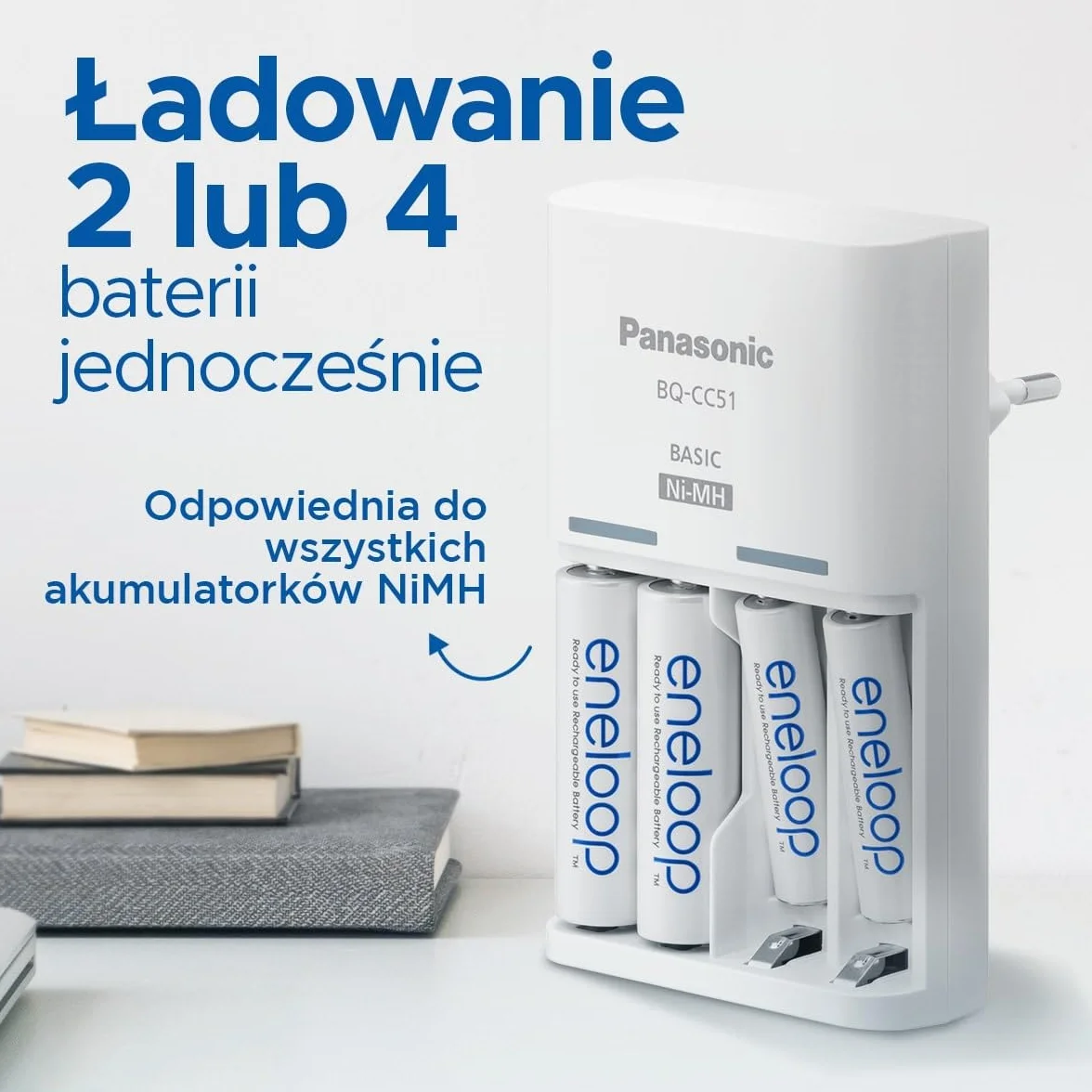 Panasonic eneloop 52061040ic eneloop Basic USB do 2 lub 4 akumulatorów AA/AAA Ni-MH z 6 funkcjami bezpieczeństwa i micro USB, w zestawie z 4 akumulatorami eneloop AA/Mignon, min. 2000 mAh