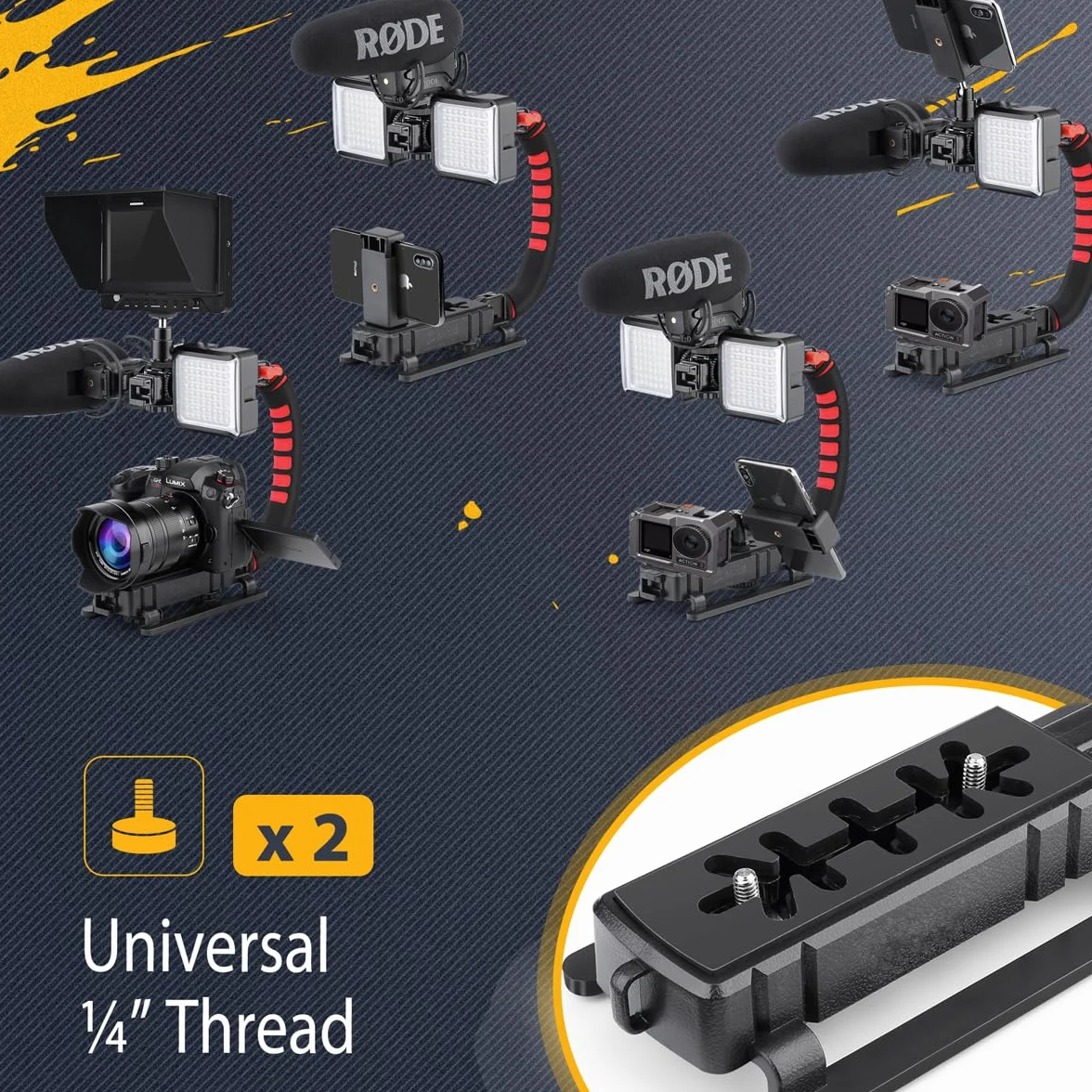 Zeadio Ręczny stabilizator wideo ze smartfonem klatka wideo, potrójny uchwyt zimnego buta kompatybilny ze wszystkimi kamerami akcji DSLR Smartphone
