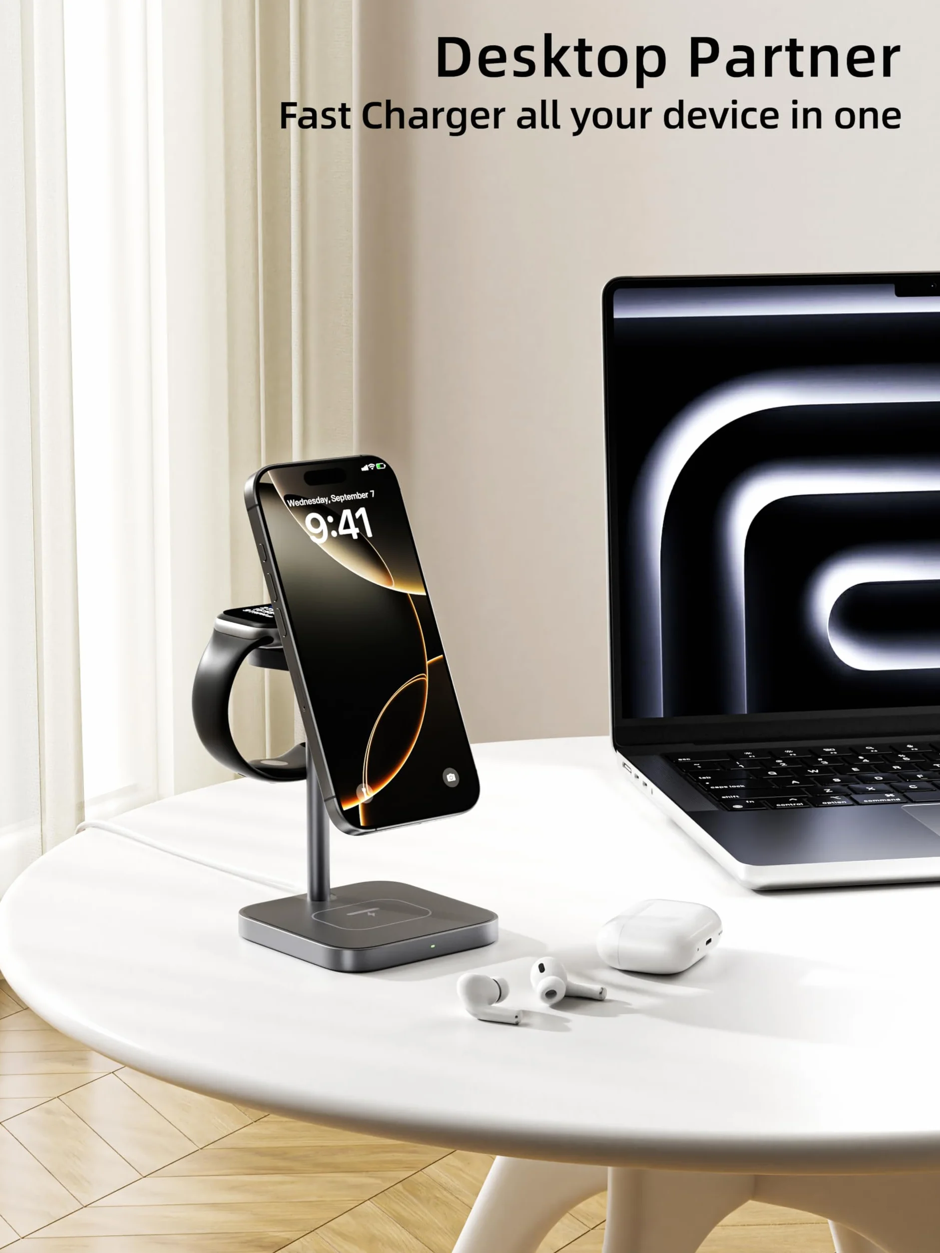 LULULOOK Magsafe stacja ładująca, 3 w 1 iPhone 16 Pro Max / 16 Pro / 16 Plus/16, indukcyjna stacja ładująca do Apple Watch Ultra 2 (szara)