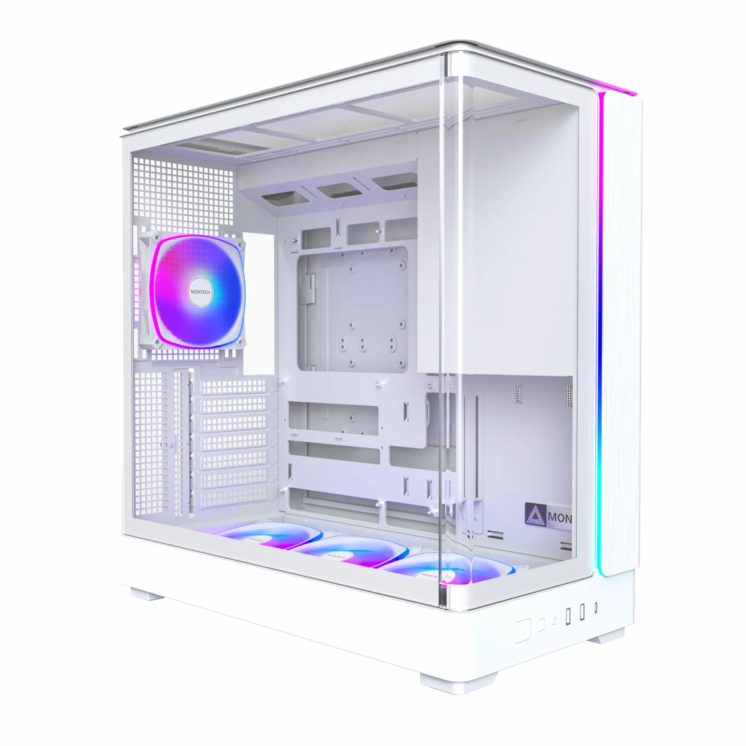 MONTECH King 45 PRO ATX PC obudowa, zakrzywione szkło panoramiczne, przepływ powietrza kominowego, wsparcie chłodnicy 360 mm, kompaktowa konstrukcja do systemów o wysokiej wydajności, wentylator PWM 4