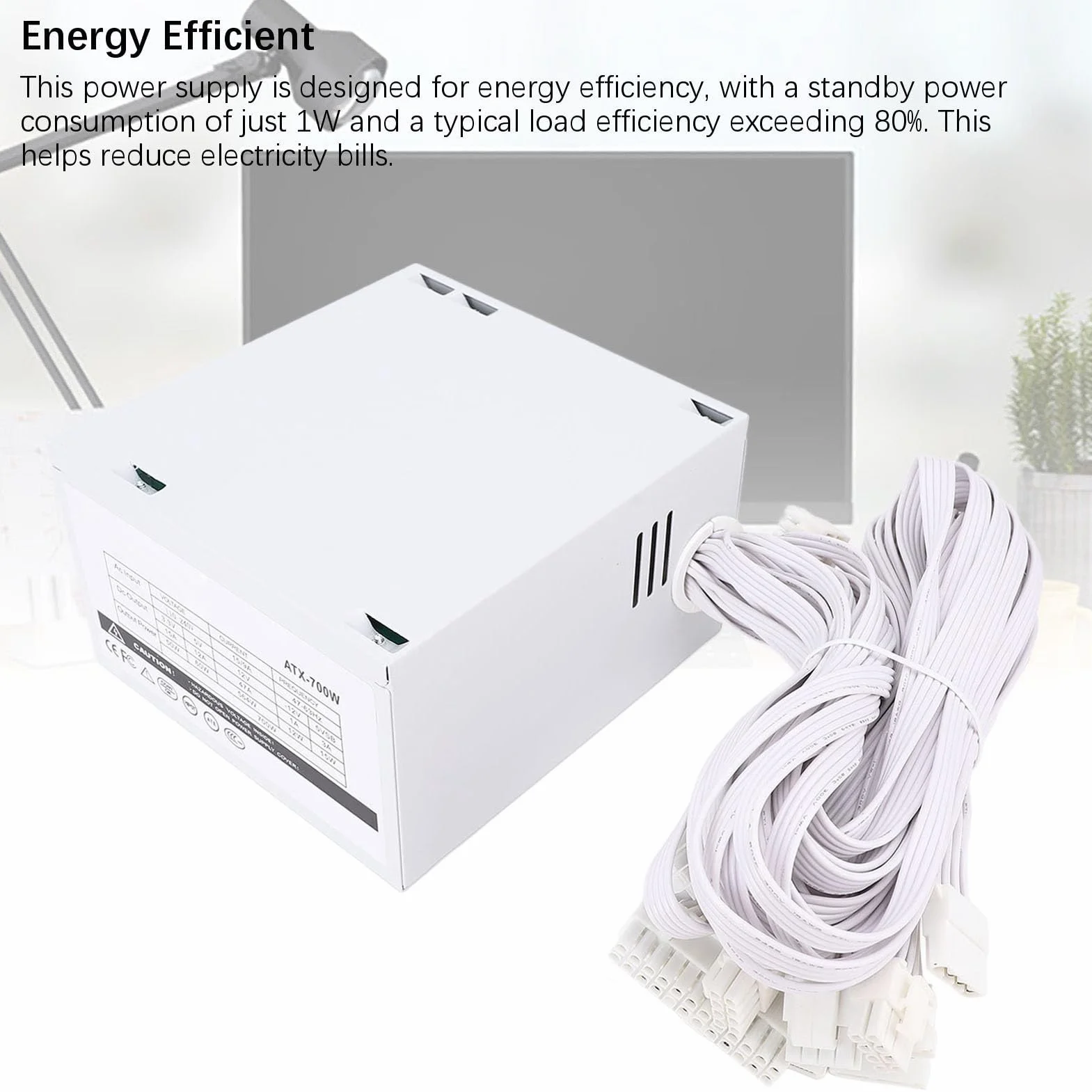 Zasilacz komputerowy Glomora 700 W, zasilacz ATX z cichym wentylatorem 120 mm, aktywny biały zasilacz stacjonarny do komputera do gier