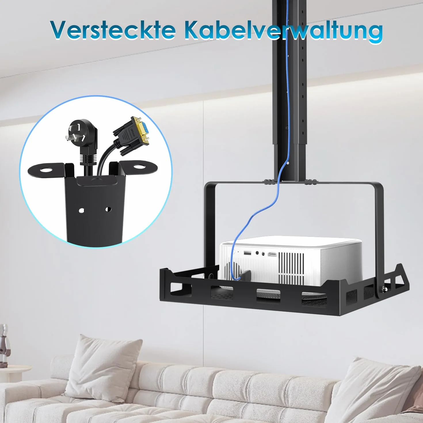 Salange Uchwyt na projektor do sufitu, uchwyt na projektor regulowany w wysokości, uniwersalny uchwyt ścienny z ukrytym przewodami, nośność do 10 kg, uchwyt na projektor do kina domowego i biura
