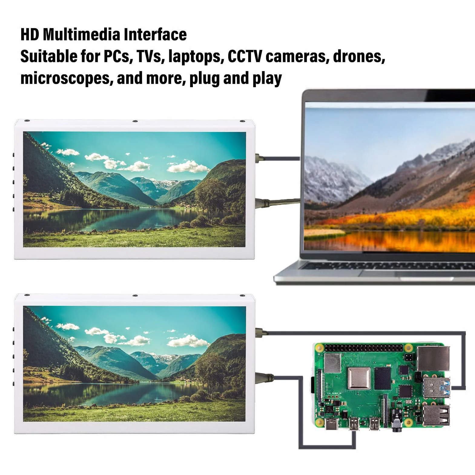 7-calowy Monitor, 7-calowy Panel IPS 1024x600 5-punktowy Pojemnościowy Ekran Dotykowy Przenośny Ekran Monitora Raspi Monitor Mini HDMI do Raspi/Laptop/PC/konsola do Gier