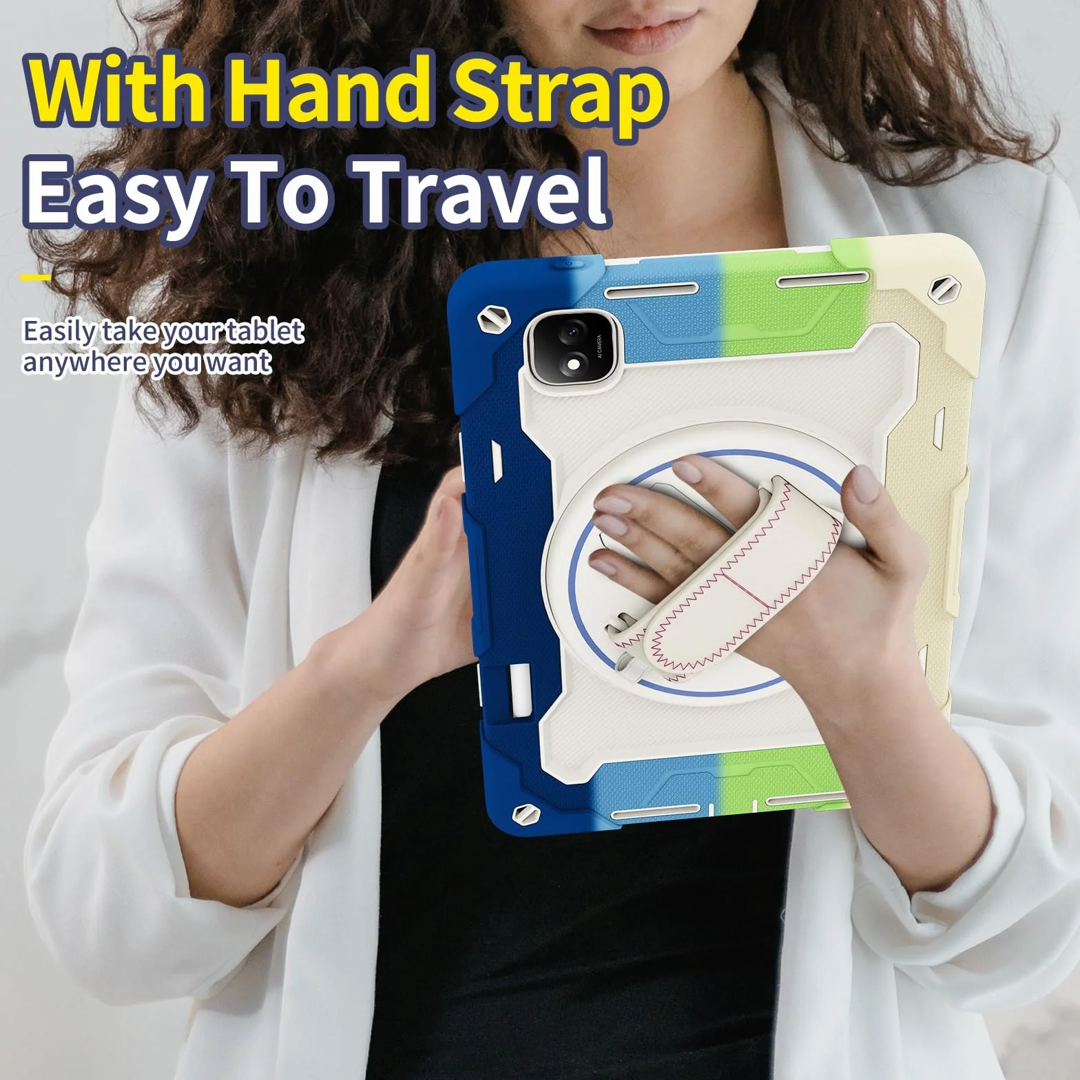 Odporne na wstrząsy etui do Honor Pad GT Pro 31.2 cm / MagicPad 2 31.2 cm, etui dla dzieci, etui z TPU, podpórka, wytrzymały pokrowiec ochronny z paskiem na rękę (niebieski)