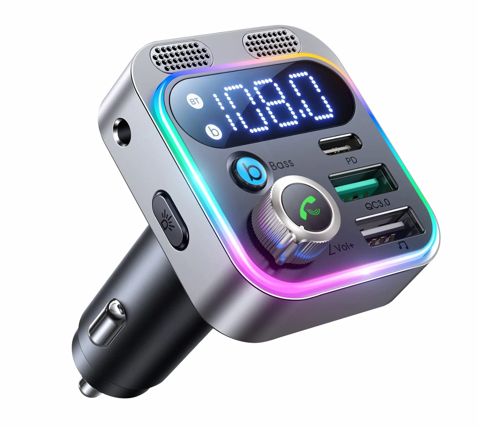 JOYROOM Adapter Aux Bluetooth Samochodowy, Radio samochodowe z nadajnikiem Bluetooth 5.3 FM [Mocniejsze dwa mikrofony i głęboki bas HiFi] Odtwarzacz muzyczny, 48 W PD i QC3.0, zestaw głośnomówiący