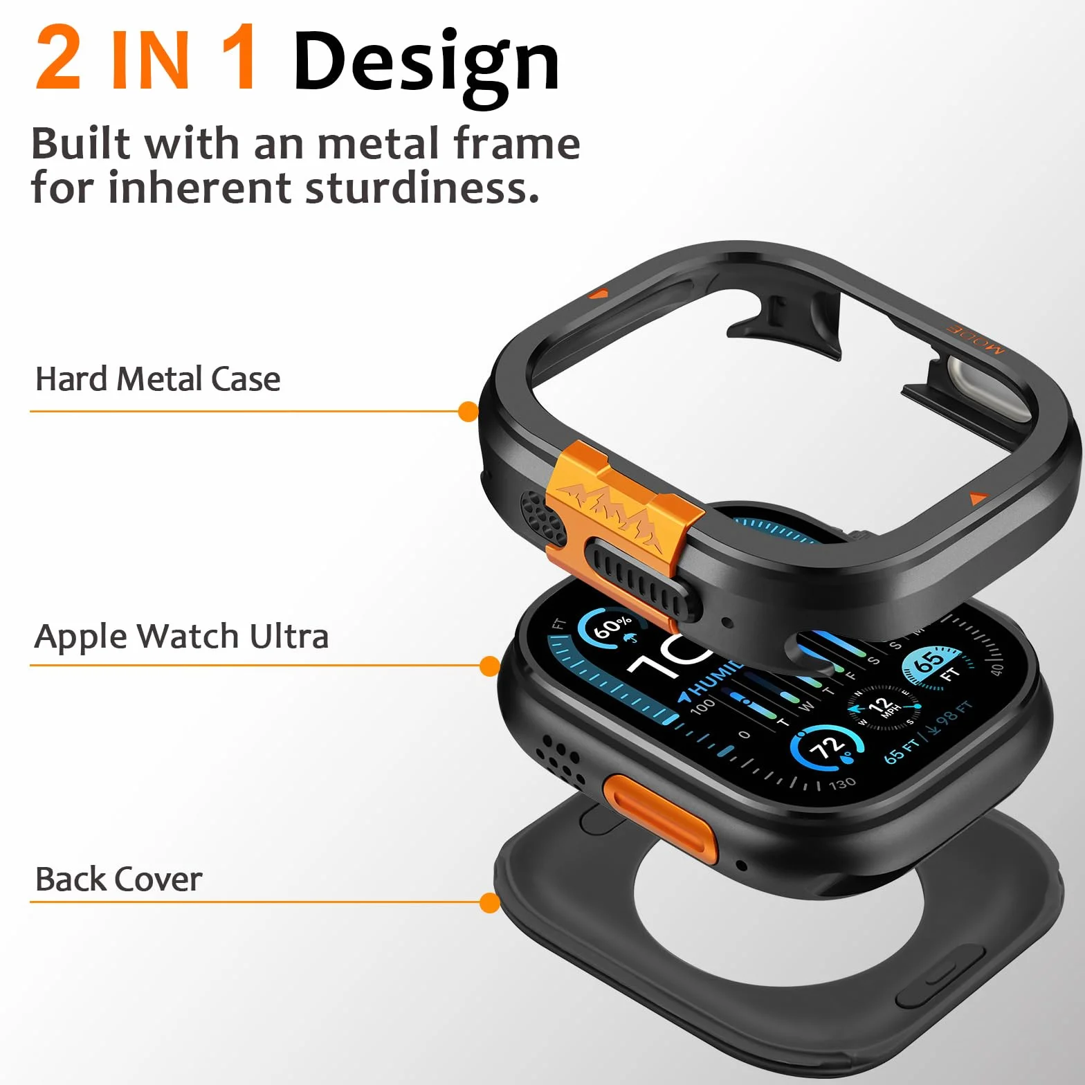 Amizee Metalowa obudowa kompatybilna z Apple Watch Ultra 3/2/1 49 mm z tylną pokrywą, wytrzymała ochrona przed zarysowaniami, ochrona przed zarysowaniami, osłona ekranu iWatch 49 mm, czarna