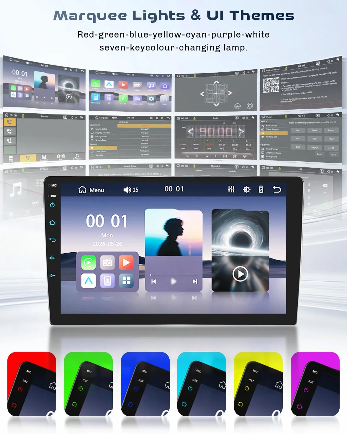 Roinvou Radio samochodowe do Ford Focus 1998-2005 Wireless CarPlay Android Auto MirrorLink, 9-calowy ekran dotykowy radia z Bluetooth EQ FM UI SWC Kamera cofania