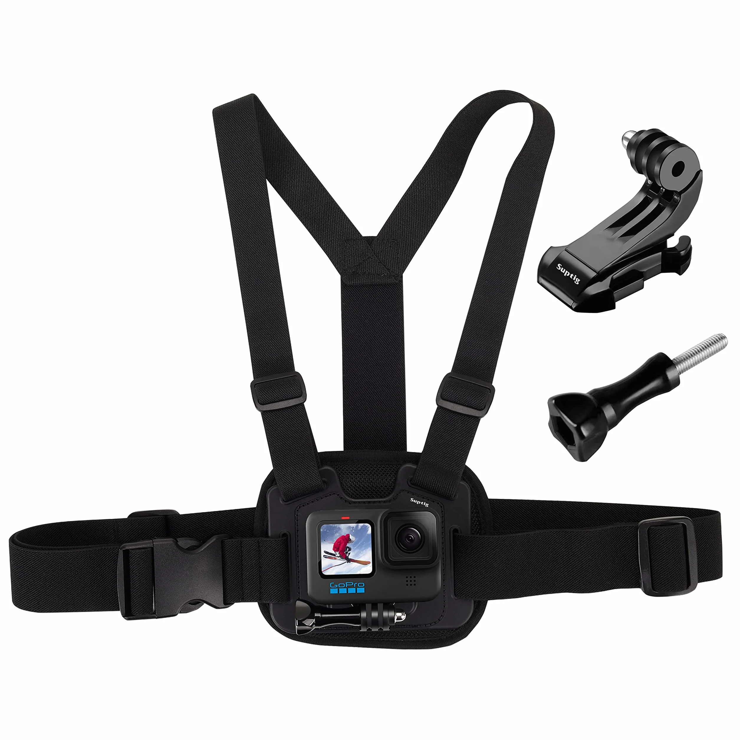 Suptig Uchwyt na klatkę piersiową, regulowany pasek na klatkę piersiową, oddychający materiał do Gopro Hero 12 Hero 11 Hero 10 Hero 9 Hero 8 Hero 7 Hero 5 Hero 4 Hero 3, DJI osmo i innych kamer