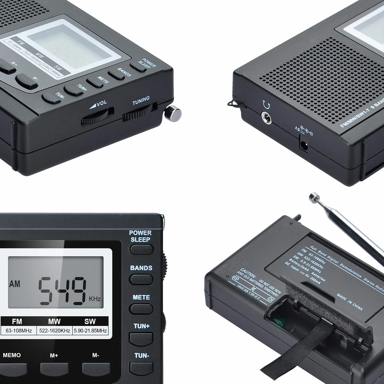 Songway Full Band AM/FM/SW DSP Radio Stereo Głośnik Wyświetlacz LCD Budzik Timer Snu Kieszonkowe Radio Cyfrowa Demodulacja Najlepszy odbiór z anteną teleskopową (czarny)