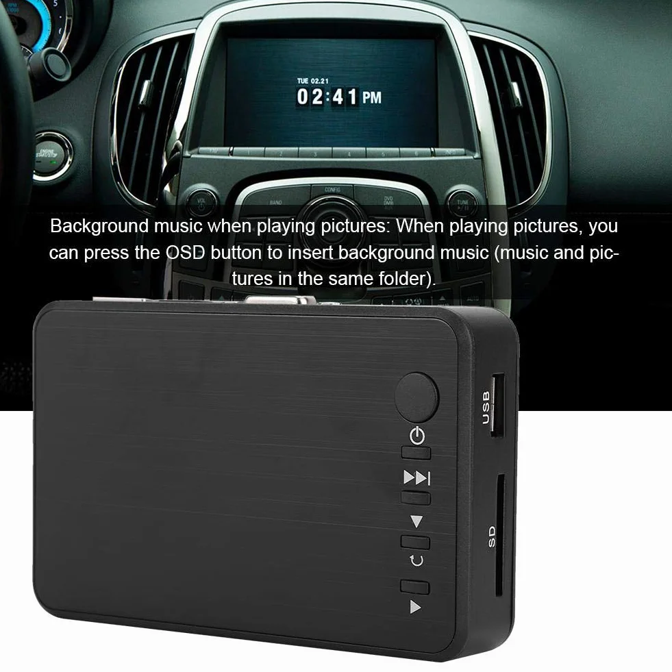 1080P Media Player, HD Media Audio-Video-Reklamowy odtwarzacz twardy z interfejsem AV/HDMI do samochodu (wtyczka EU)