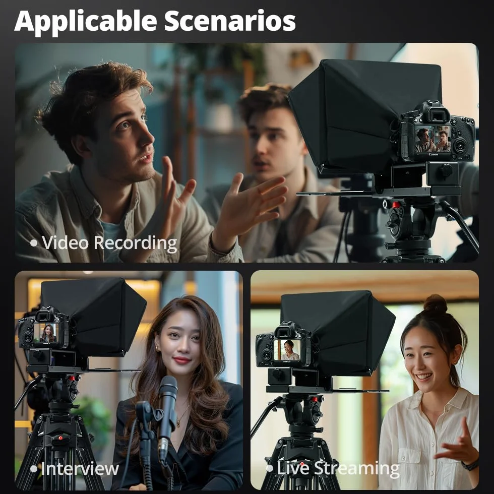 Ambitful T14Pro Teleprompter 35.6 cm do aparatu, iPada tabletu z systemem Android, smartfona, sterowanie aplikacją/bez montażu, kompatybilny z iOS Android, do technik online, wywiadów, vloggera