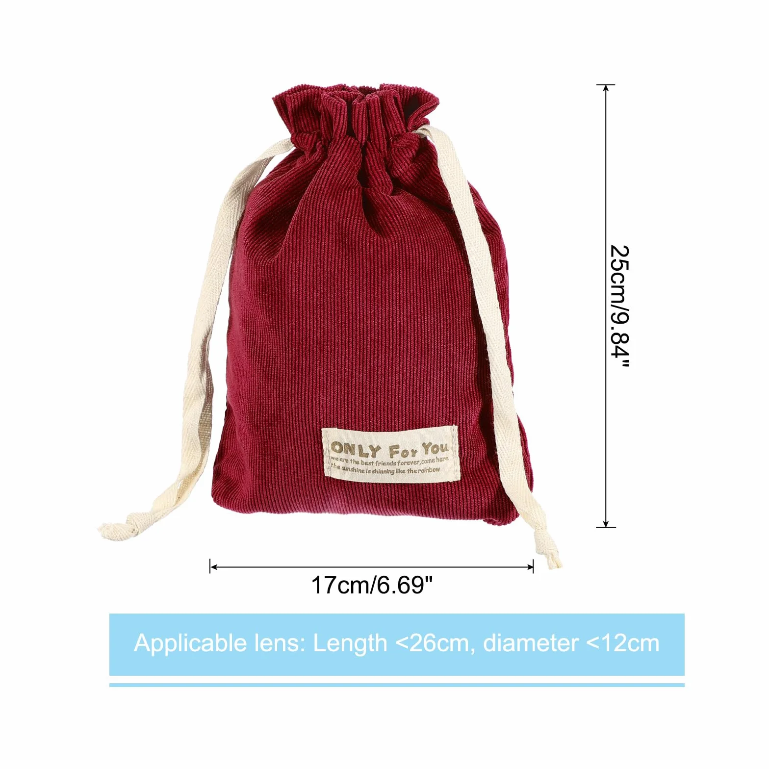 PATIKIL Miękki futerał na obiektyw ze sznurkiem, woreczek na obiektyw ze sznurkiem, torebka ochronna na aparat do obiektywu aparatu Nikon DSLR, czerwony (wine red), 9.84"x6.69"x0.24"