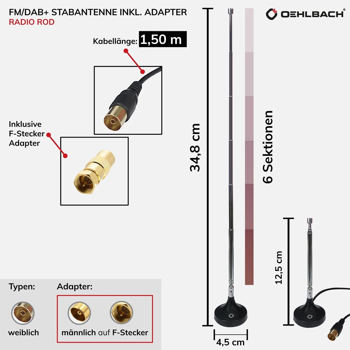 Oehlbach Rod D1C17207 Antena Radiowa Dab+, Czarny, 75 Ohm