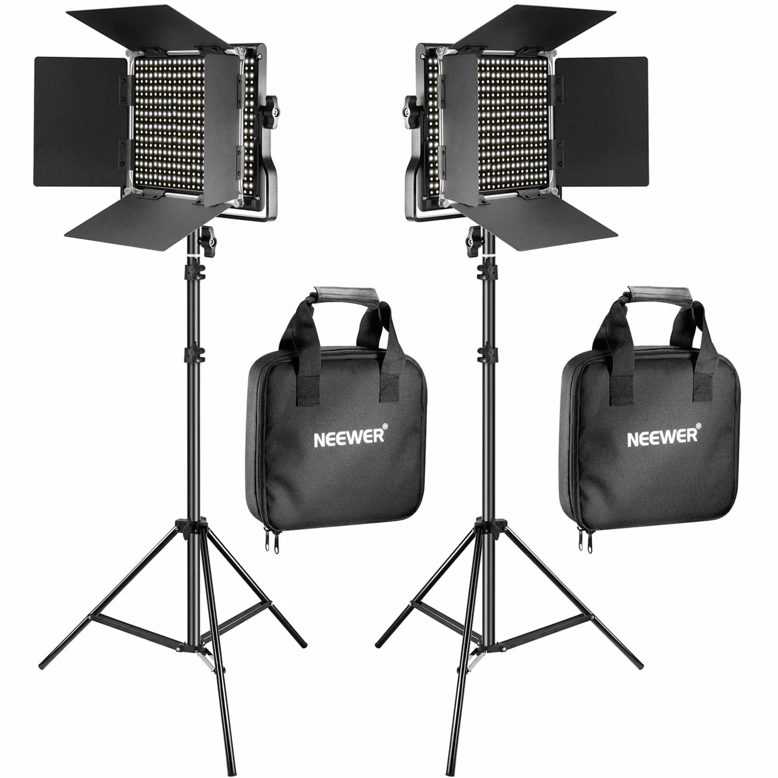 Neewer dwukolorowe lampy video 660 LED, 3200 K-5600 K, CRI 96+, przyciemniane światło, z uchwytem U-bracket i skrzydełkami kadrującymi, 78,7”, światło do studia fotograficznego, 2 sztuki