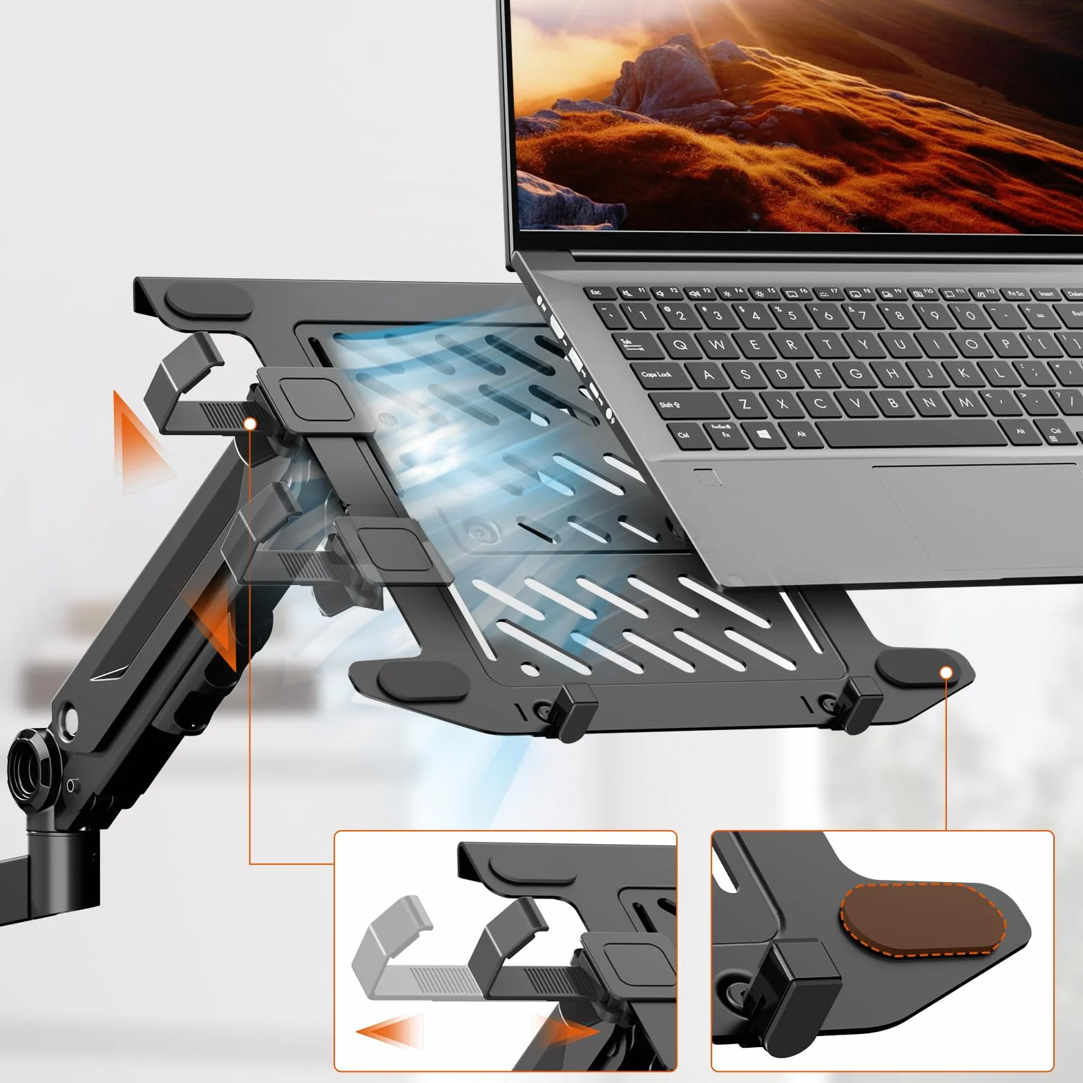 PUTORSEN Uchwyt ścienny 2 w 1 do laptopa, ramię sprężyny gazowej laptopa 10-18 cali i ekran 17-40", regulowany pełny ruch, może wytrzymać 1-12 kg