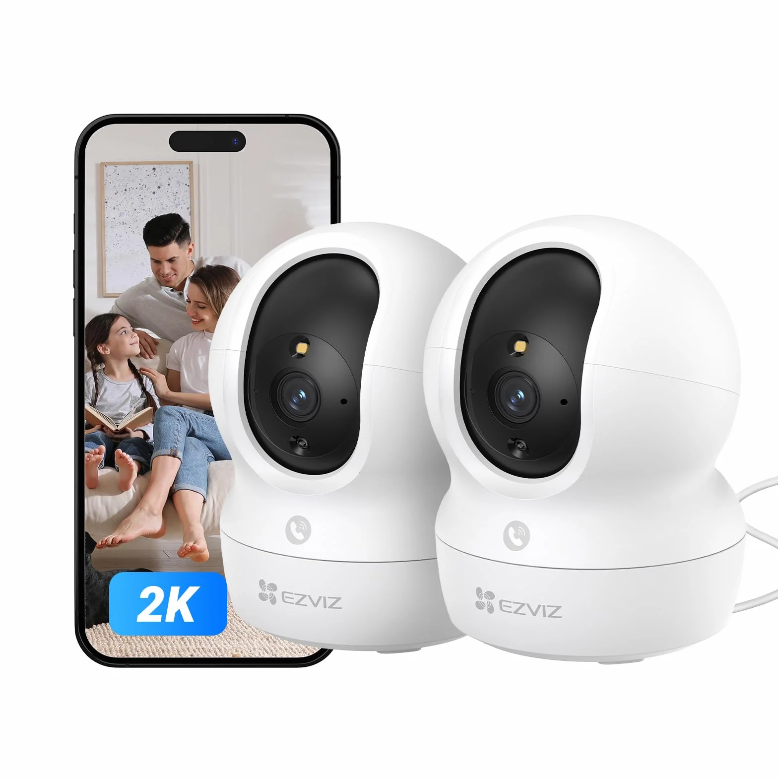 EZVIZ 2pk CP1 2K Kamera do monitoringu wewnętrznego WiFi z automatycznym śledzeniem, kamera IP 360° WiFi do domu z kolorowym noktowizorem, wykrywanie człowieka, dwukierunkowe połączenie, obsługa 512