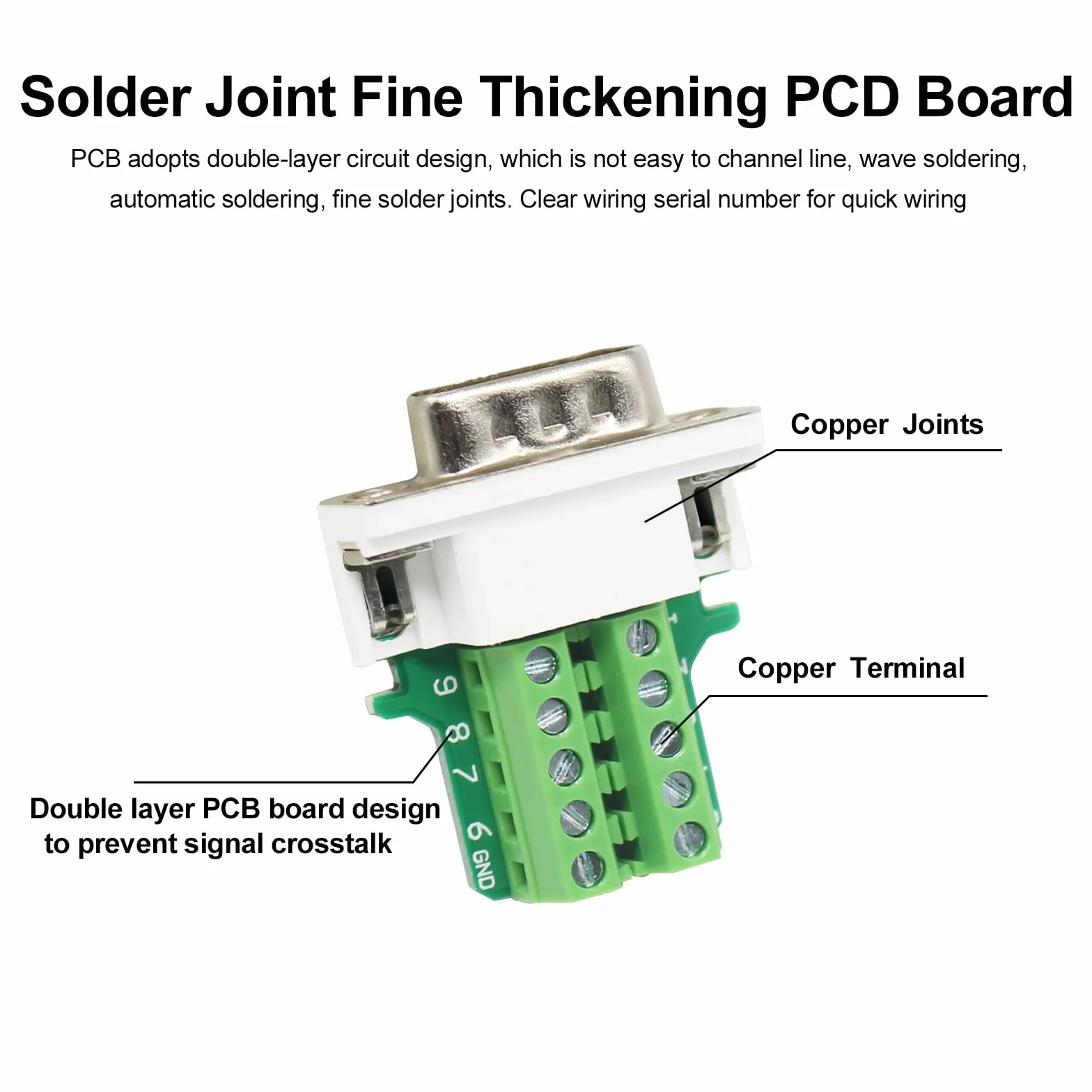 DB9 Breakout Connector, DB9 Solderless RS232 D-SUB żeńskie adaptery szeregowe 9-pinowy port biały adapter do modułu sygnałowego złącza zaciskowego z obudową i nakrętką