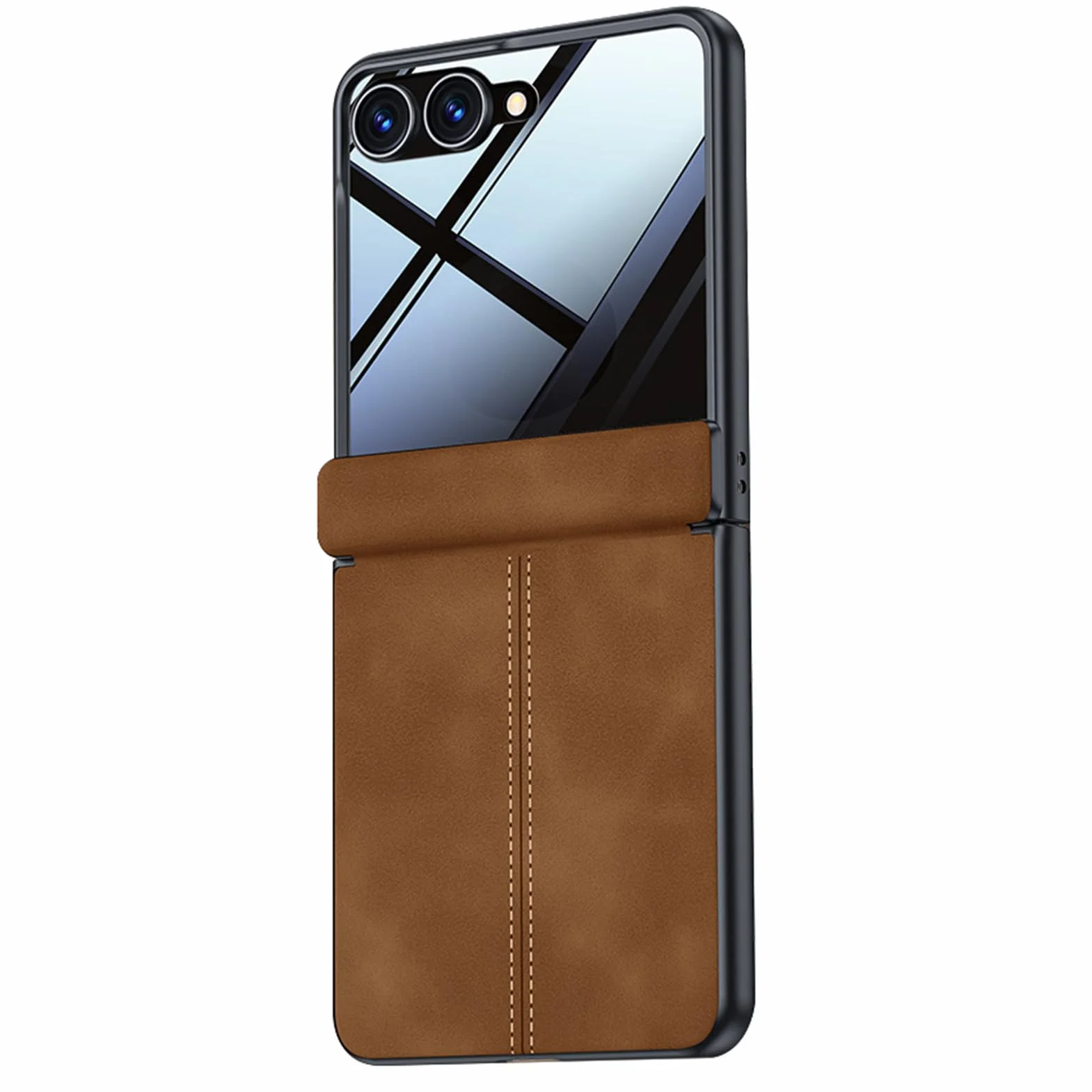 Skórzane etui do Samsung Galaxy Z Flip 8, matowe zawiasy smukłe etui ze szkła hartowanego ochrona ekranu etui biznesowe, pomarańczowe, Flip 8