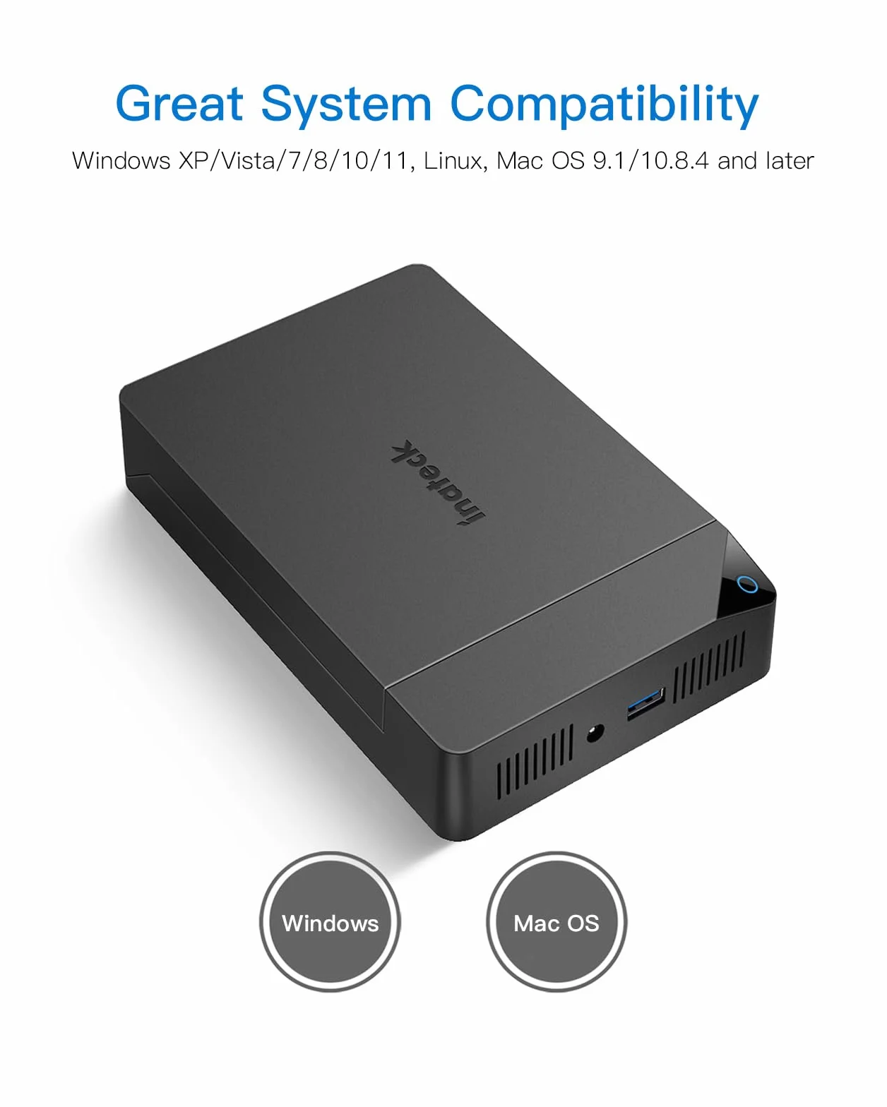 Inateck Obudowa dysku twardego 3.5 USB 3.0, zewnętrzna obudowa HDD do 2,5"/3,5" SATA HDD i SSD, obsługuje UASP i maksymalnie 20 TB napędów, zasilacz 12 V/2 A