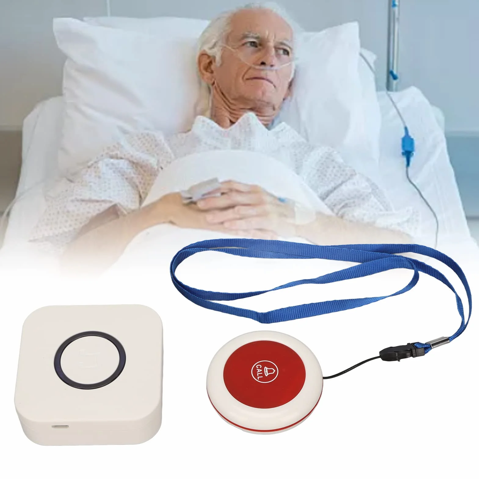 Bezprzewodowy pager dla pracowników opieki dla osób starszych, bezprzewodowy przycisk połączenia dla seniorów, pielęgniarek, dzwoni alarm, system pomocy pacjentom, 1 przycisk połączenia, 1 odbiornik,