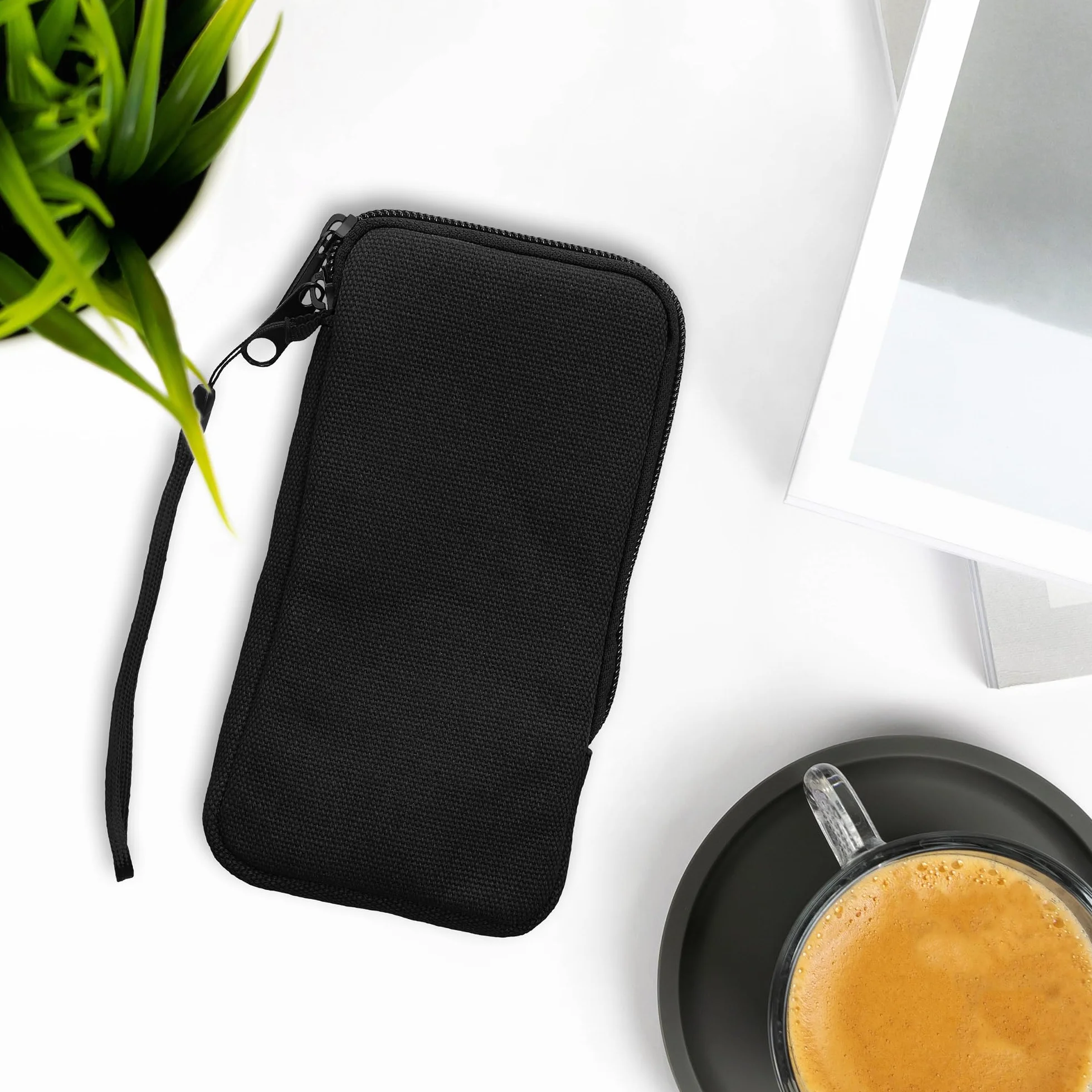 kwmobile Płócienne etui na telefon XXL - 17.8 cm - uniwersalna torba na telefon komórkowy z zamkiem błyskawicznym i miękką wyściółką z mikrofibry - czarna