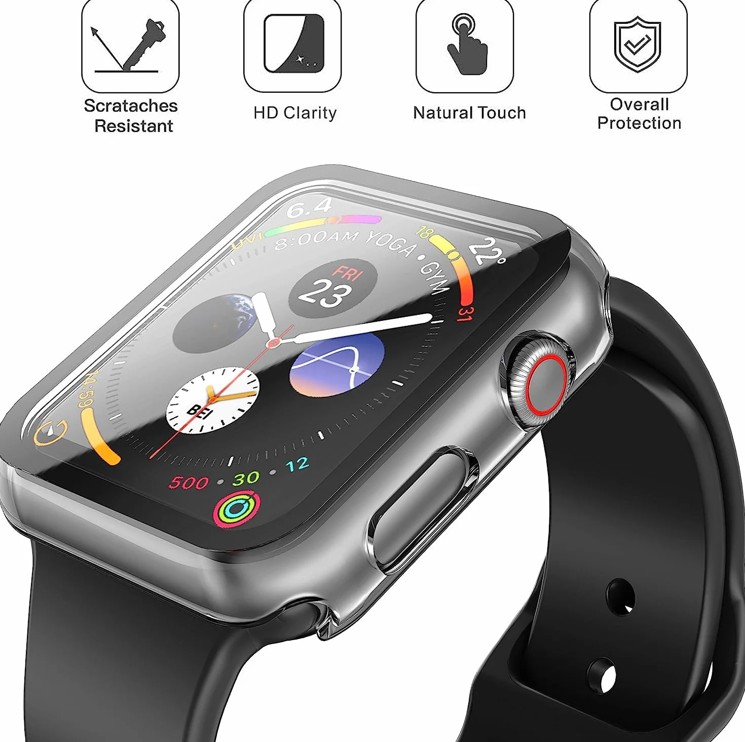 Misxi Twarde etui z poliwęglanu z osłoną ekranu ze szkła hartowanego, kompatybilne z Apple Watch SE 2 (2024) SE Series 6 Series 5 Series 4 44 mm, odporne na zarysowania ogólne etui ochronne do iWatch,