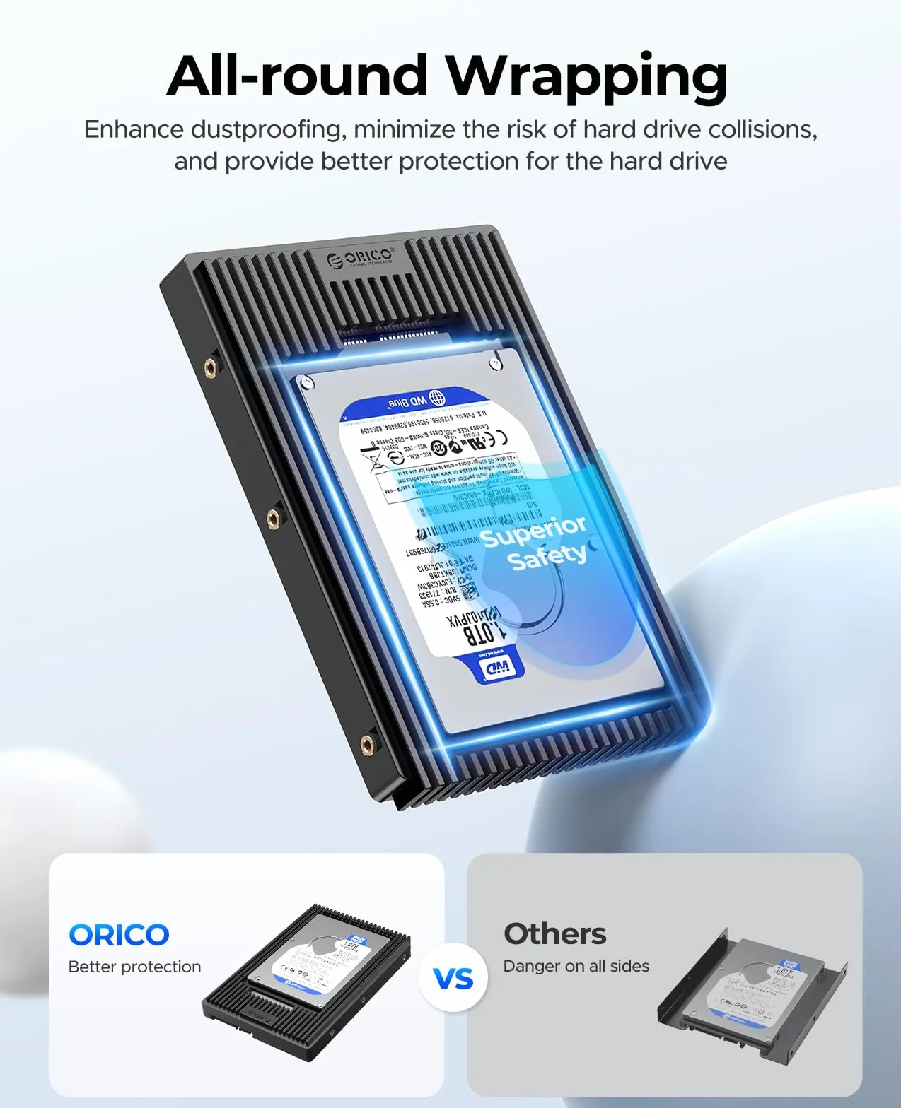 ORICO Adapter dysków twardych 2,5 cala na 3,5", ramka montażowa konwertera, ramka wymienna do 2,5-calowego dysku twardego SATA HDD lub SSD 7/9,5/12,5 mm (D2SS)